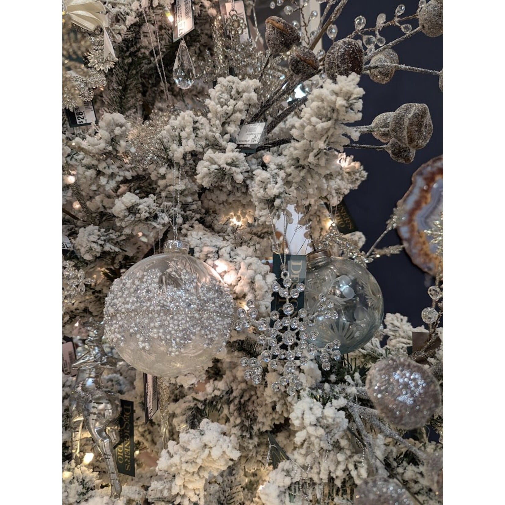 RAZ Imports Silver Glitter Beaded Bauble Ornament 4"