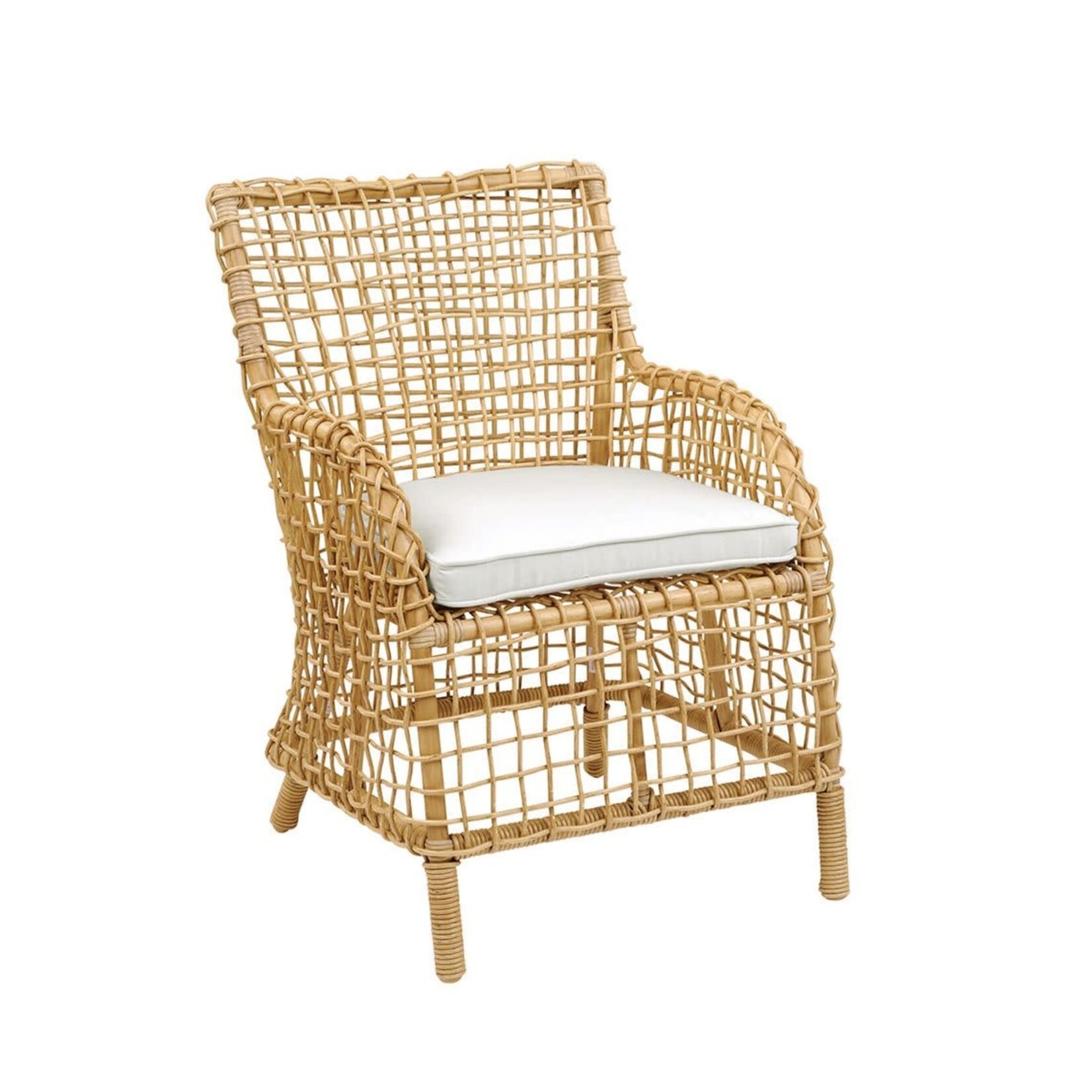Kingsley Bate Charlotte Outdoor Dining Rattan Armchair with Salt Sailcloth Cushion