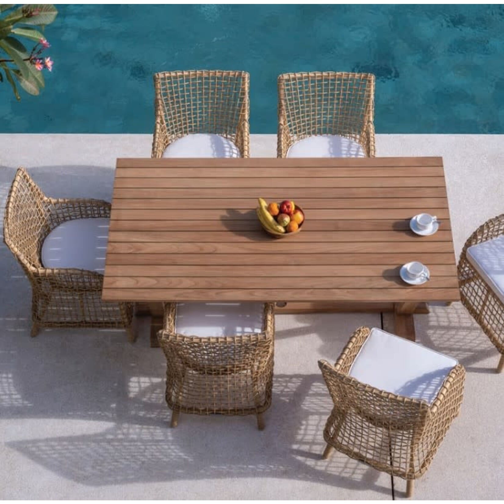 Kingsley Bate Charlotte Outdoor Dining Rattan Armchair with Salt Sailcloth Cushion