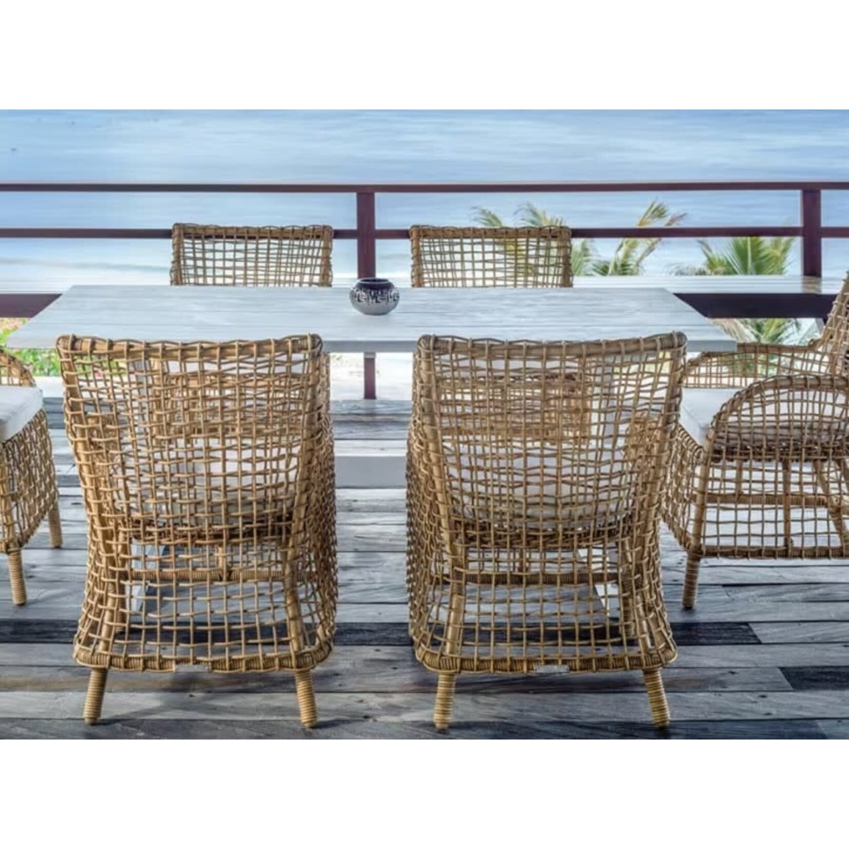Kingsley Bate Charlotte Outdoor Dining Rattan Armchair with Salt Sailcloth Cushion