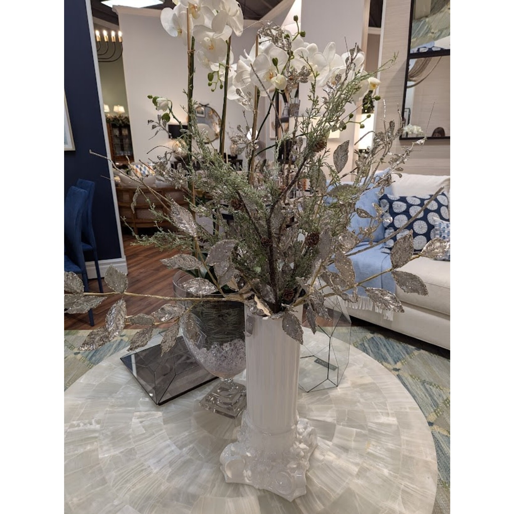 RAZ Imports Glittered Silver Leaf Spray 29"