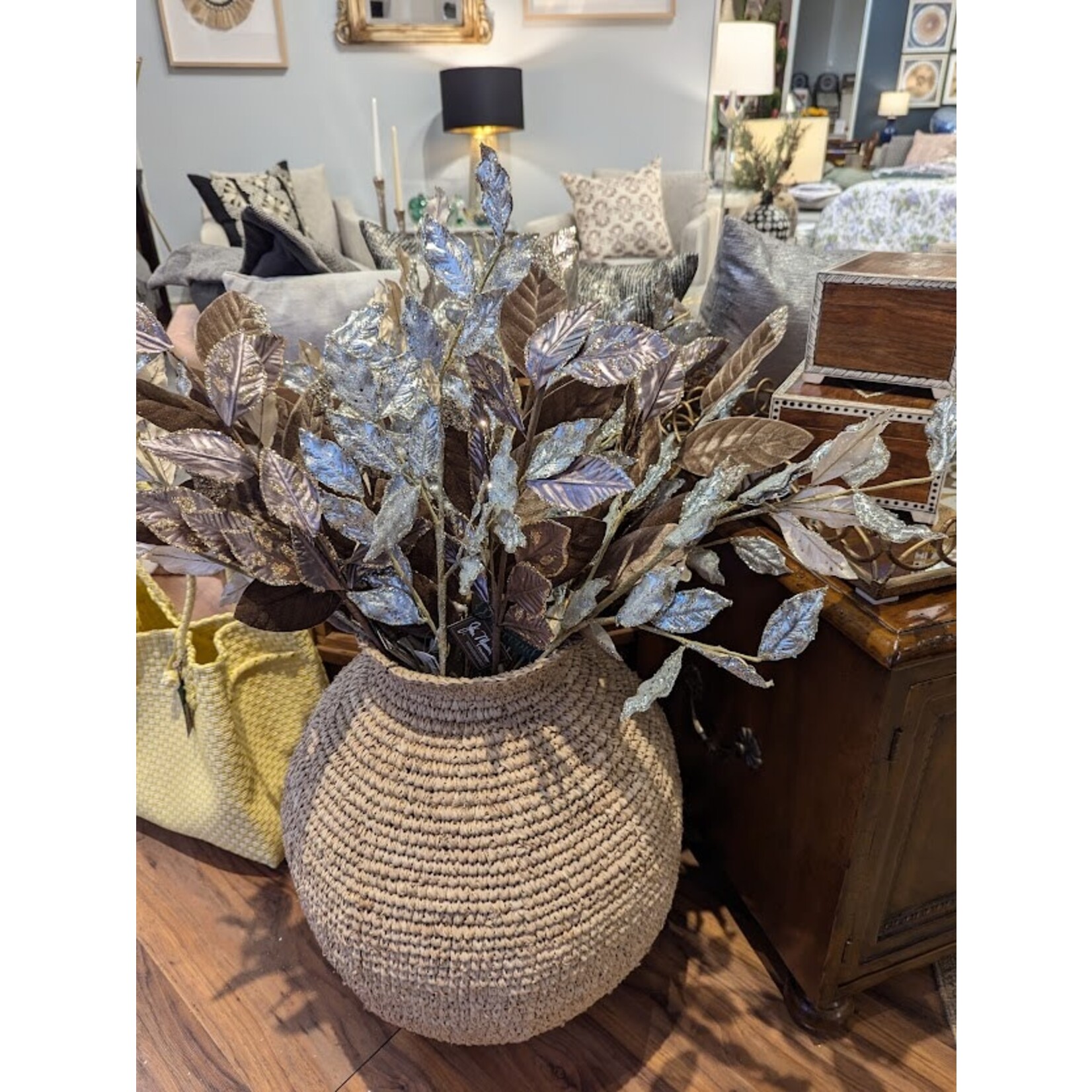 RAZ Imports Glittered Silver Leaf Spray 29"