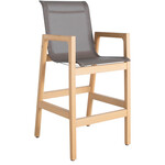 Summer Classics Seashore N-Dura Natural Wood & Grey Sling Outdoor Bar Stool