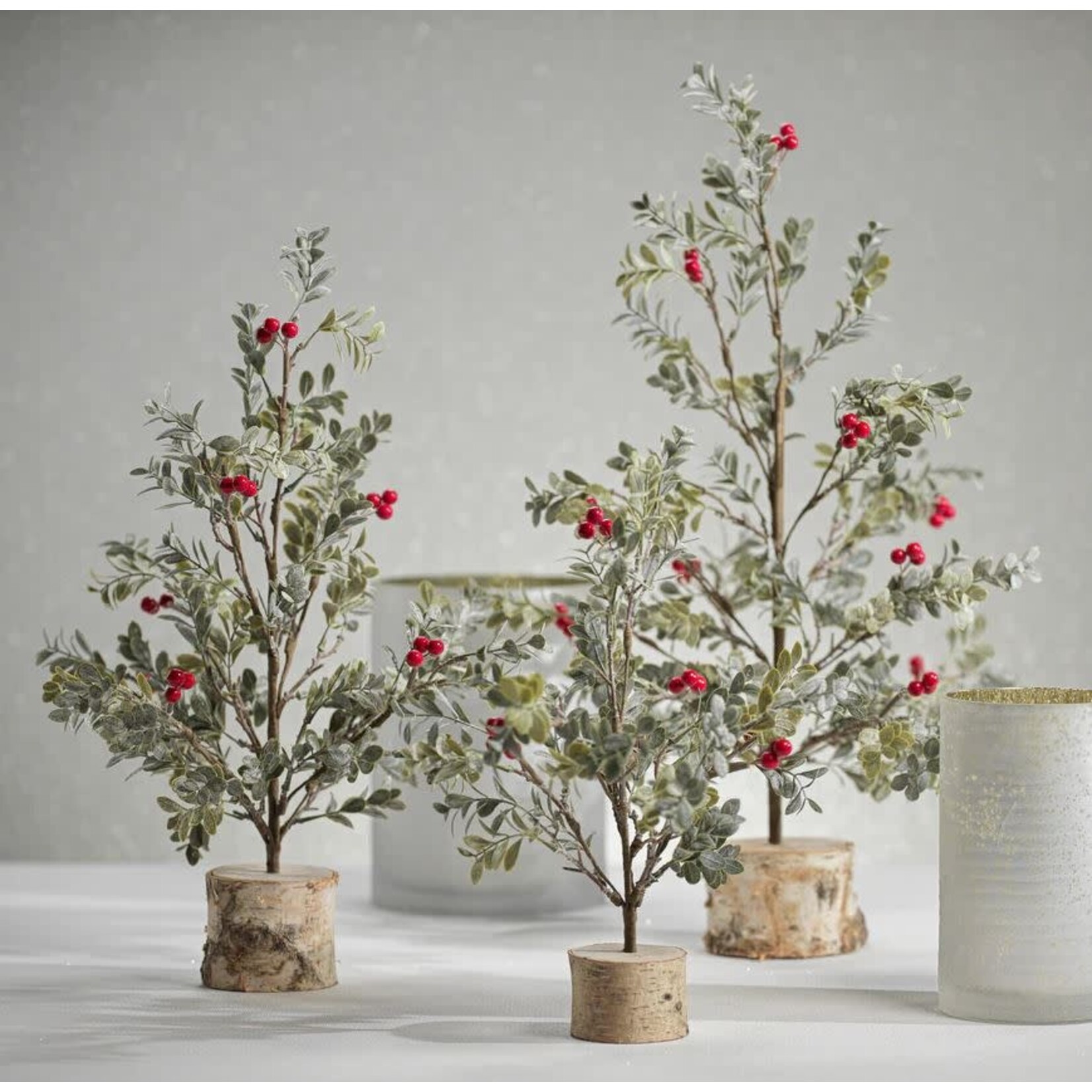 Zodax Frosted Mistletoe Tree with Red Berries on Birch Base Small