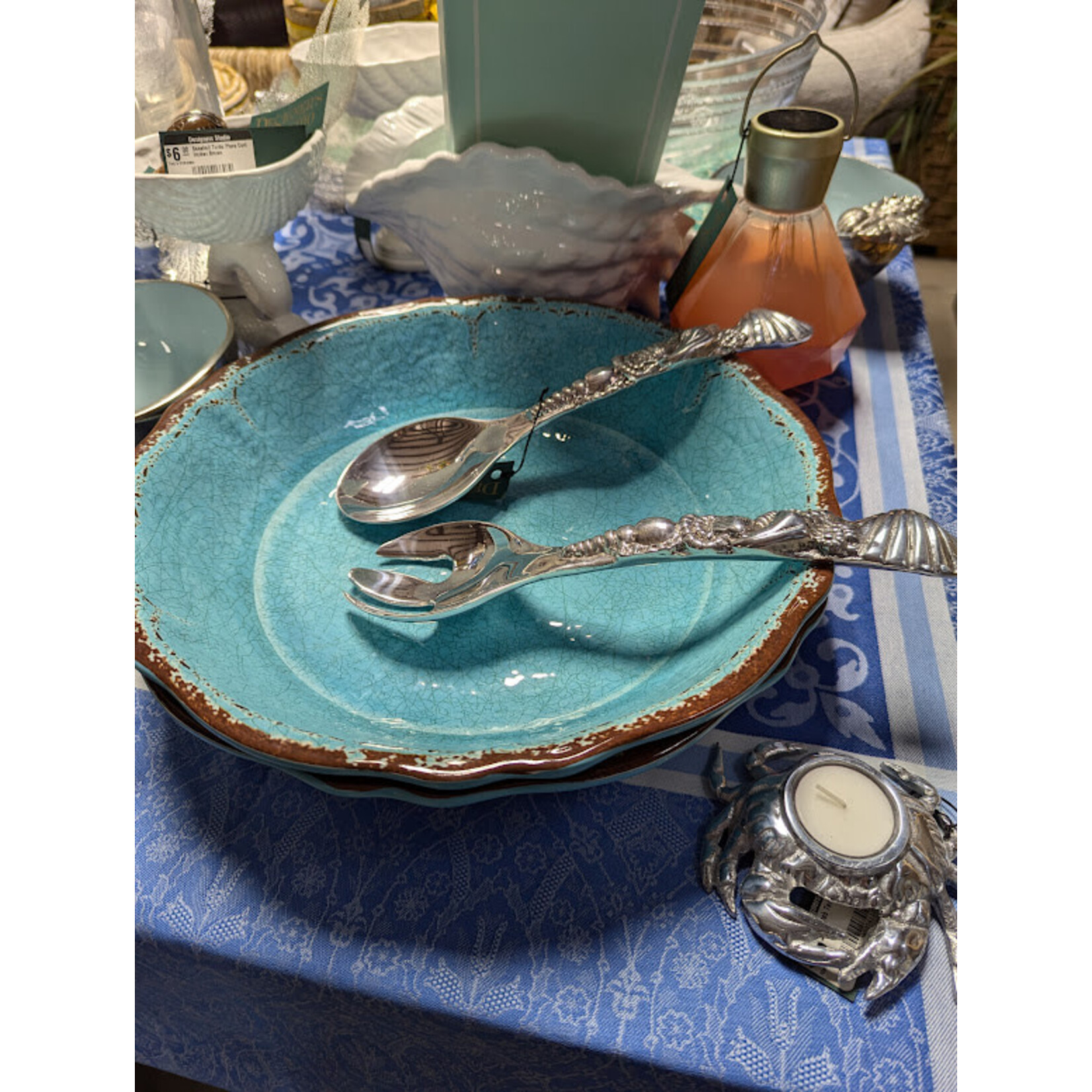 Le Cadeaux Antiqua Turquoise Salad Bowl 13.75