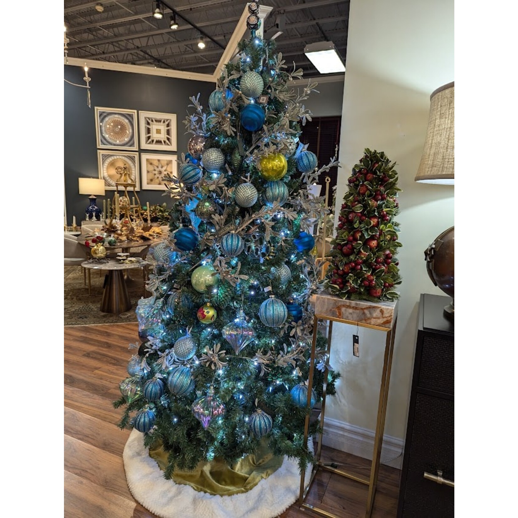 Jim Marvin Enterprises Flocked Electric Blue Stripe Ball Ornament 4"