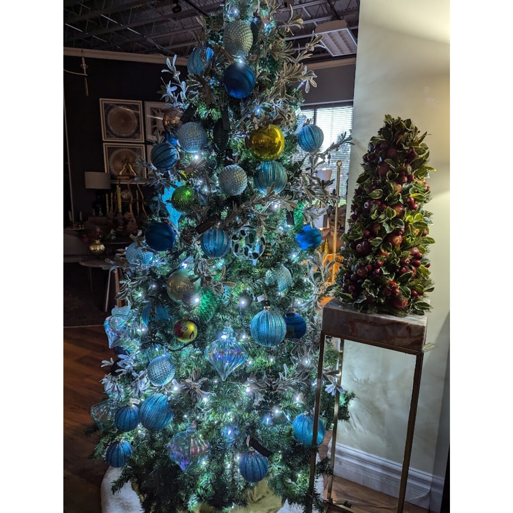 Jim Marvin Enterprises Flocked Electric Blue Stripe Ball Ornament 4"