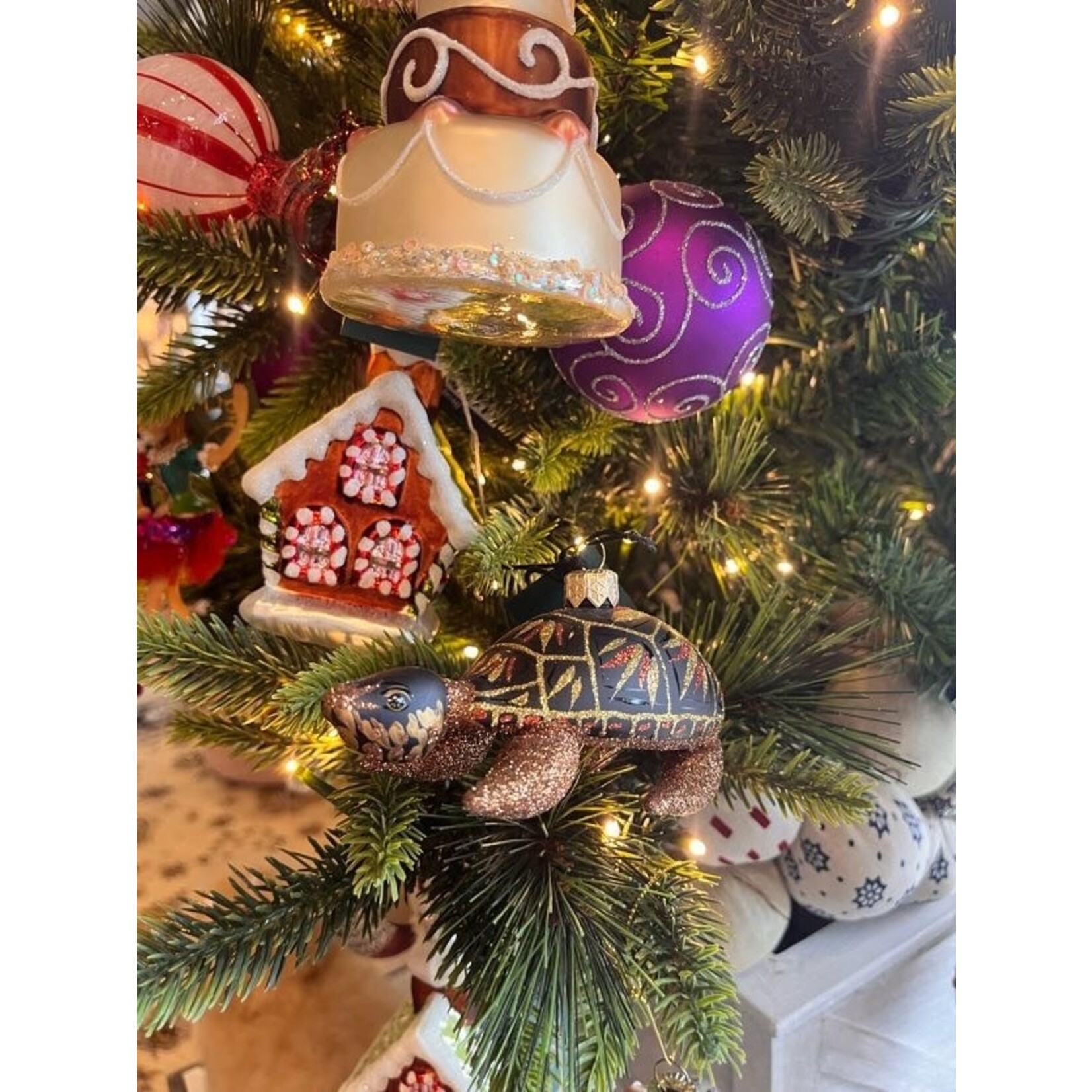 Mia A Touch Of Gold Free Form Glass Christmas Ornament Turtle