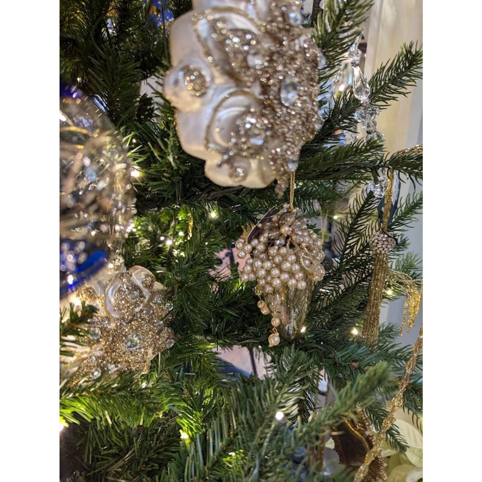 Winward Floral & Seasonal Decor Beaded Etched Glass Finial Ornament 4"
