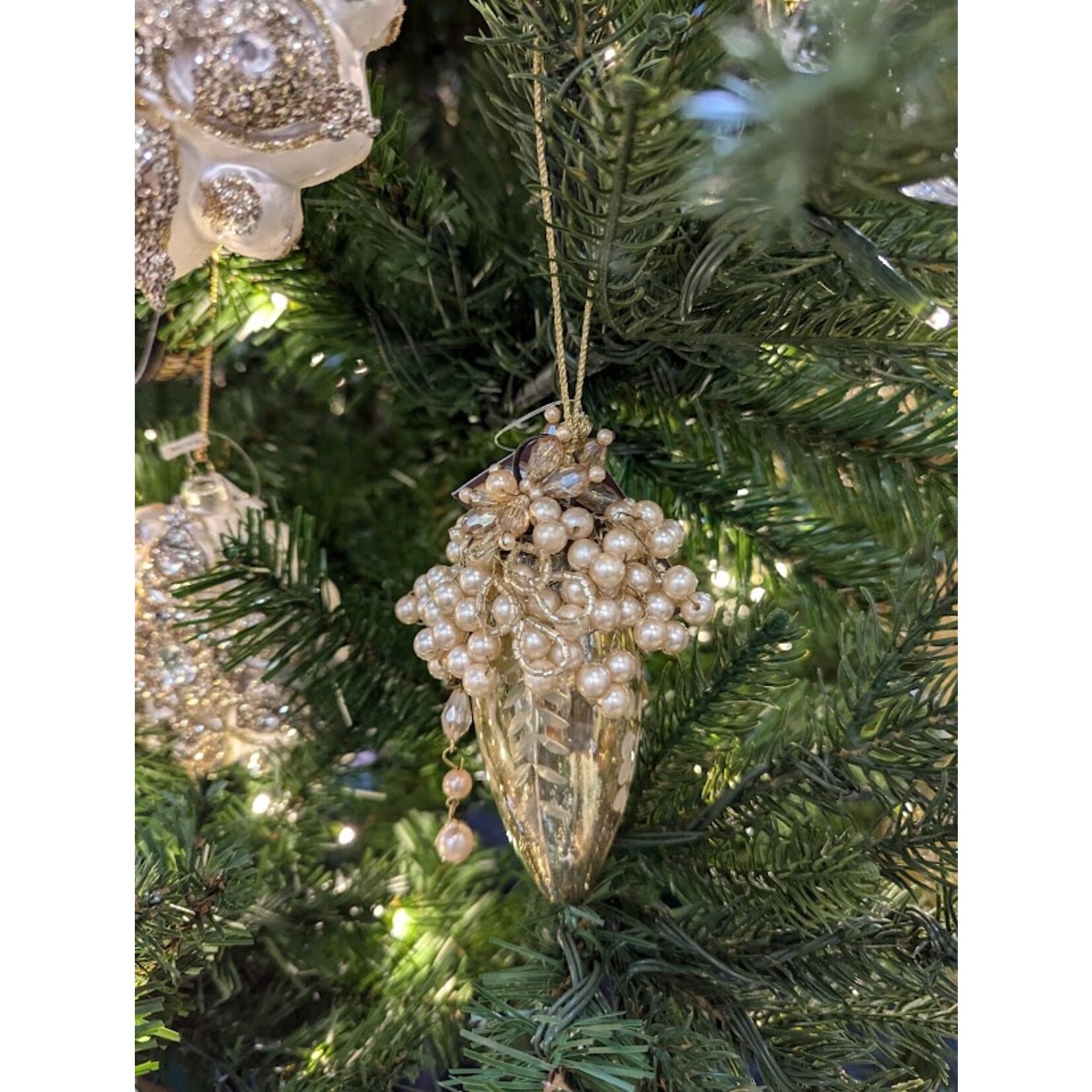 Winward Floral & Seasonal Decor Beaded Etched Glass Finial Ornament 4"