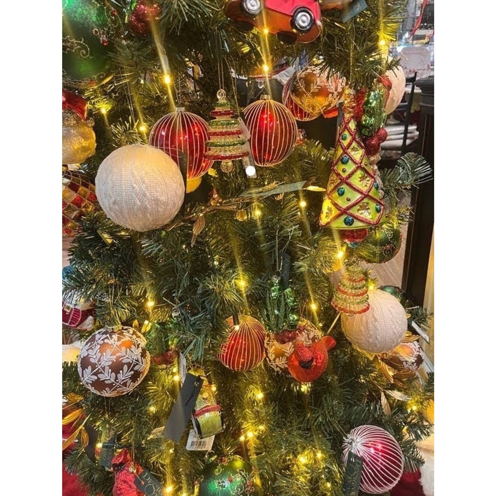 Unique Tradings Red & Green Mouth Blown Glass Tree Ornament