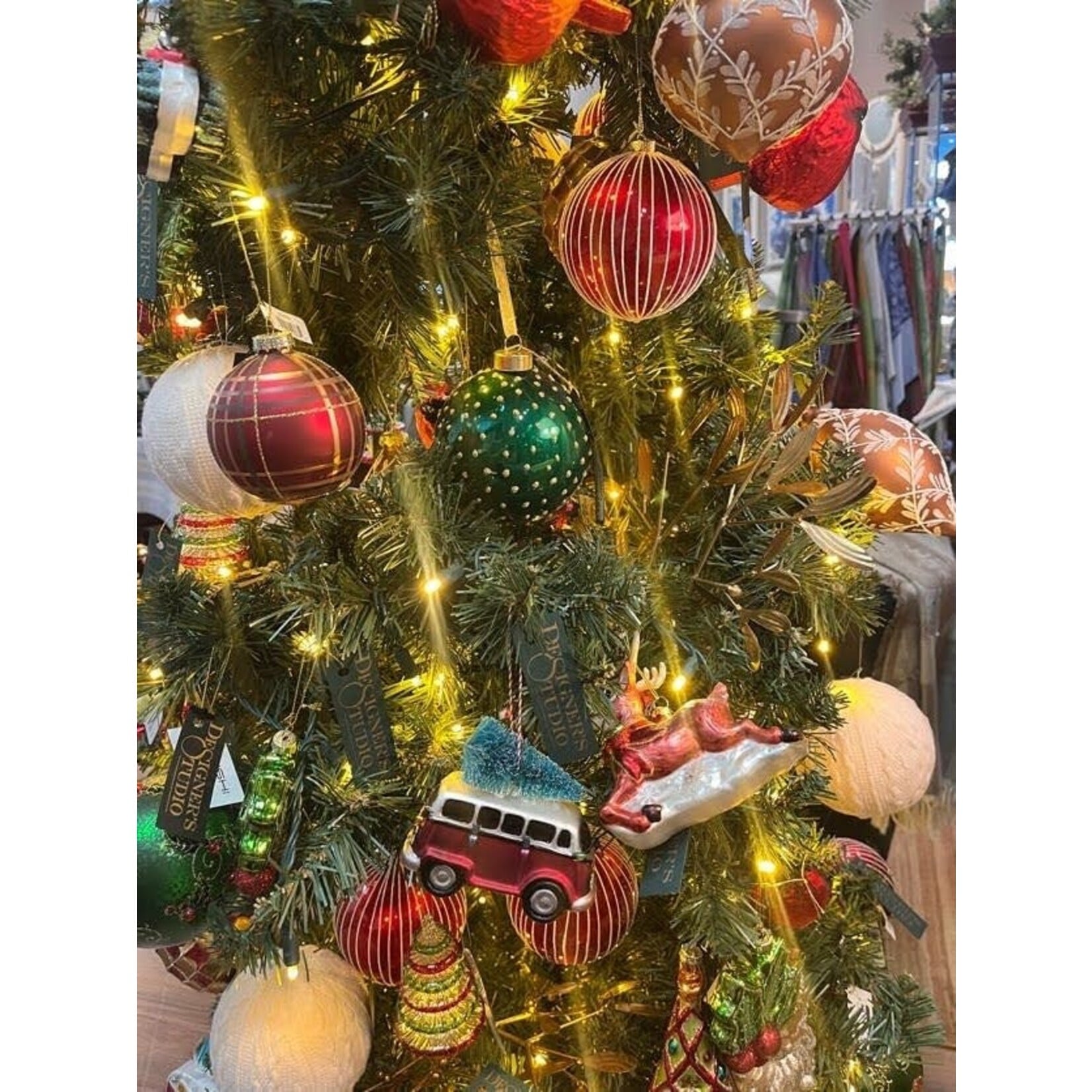 Two's Company Vintage Car with Christmas Tree Glass Ornament