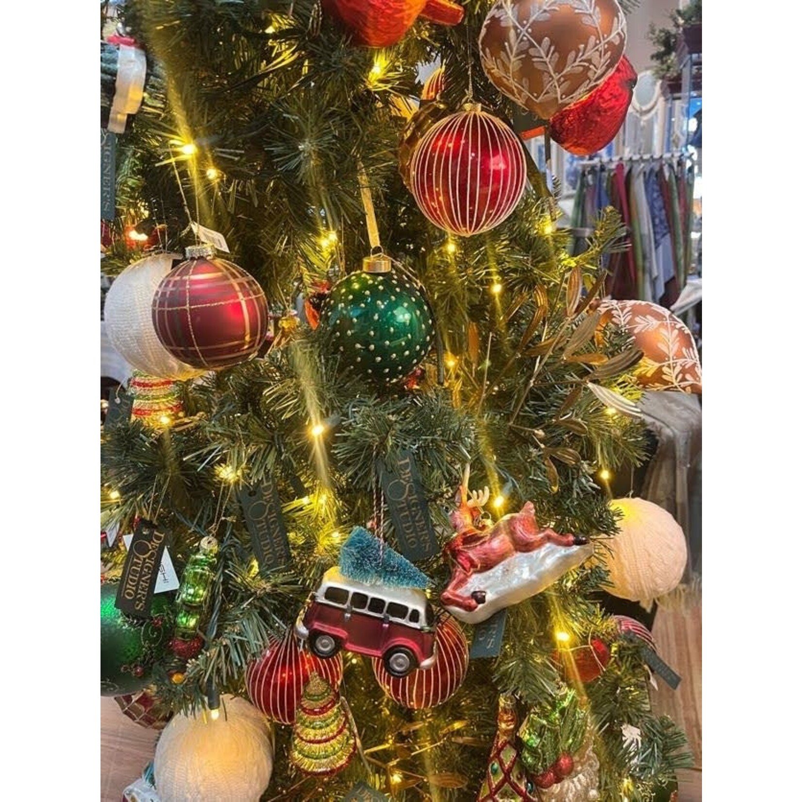 Jim Marvin Enterprises Red & White Stripe Glass Ball Ornament 4"