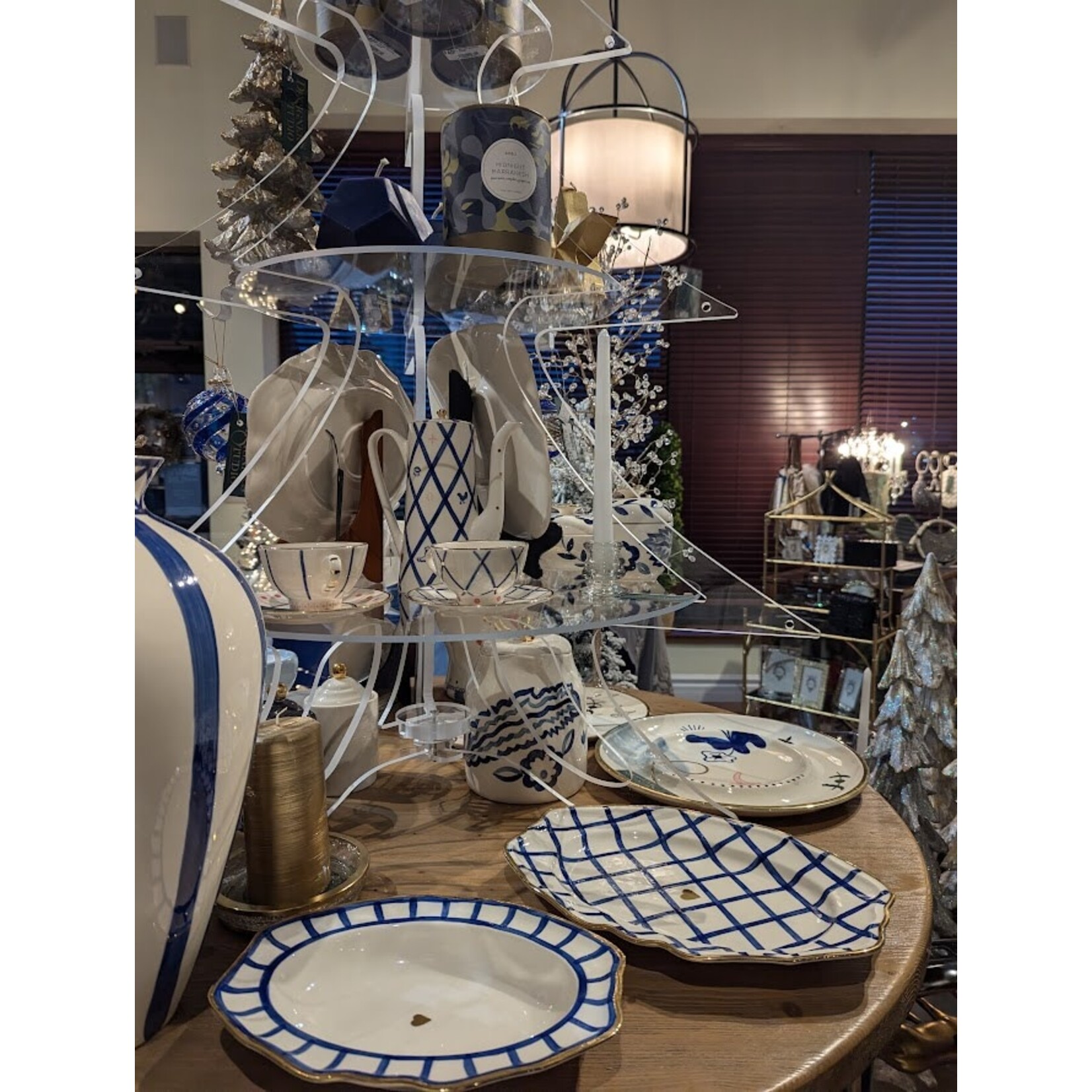 Gunia Project Hand Painted White Blue & Gold Rabbit Teapot