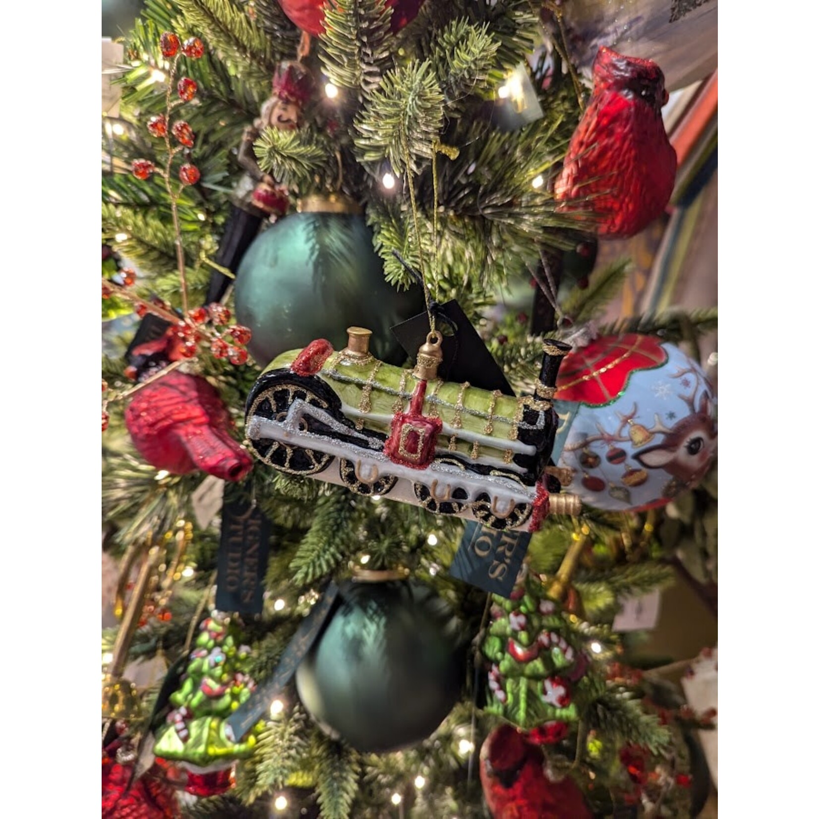 Shishi LLC Glass Train Light Green Ornament 5"