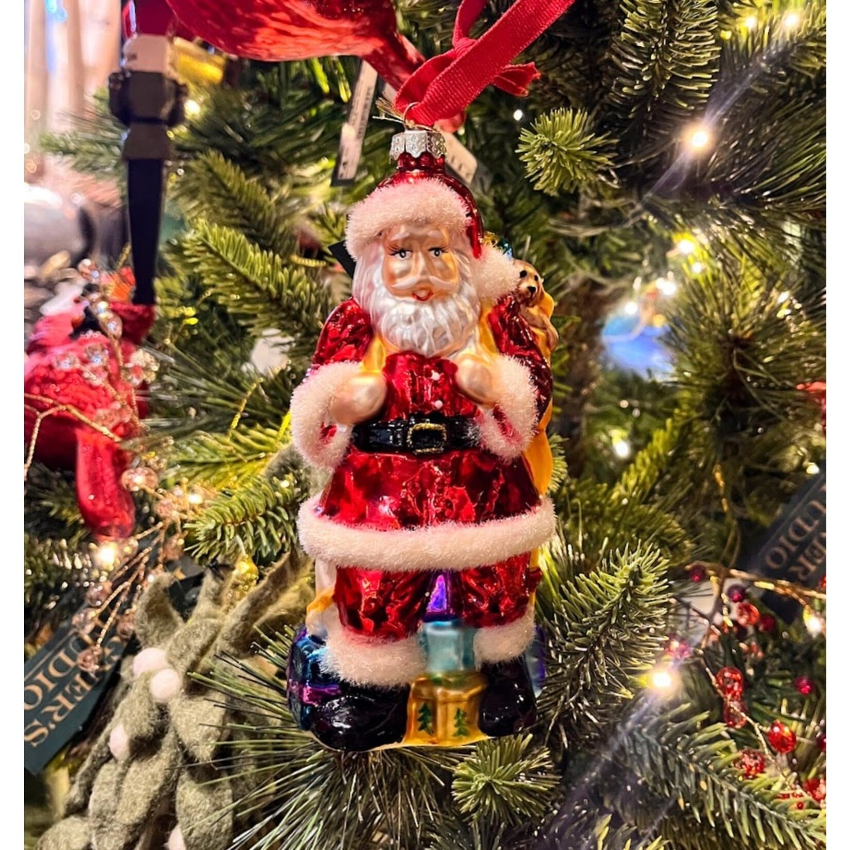 Two's Company Handmade Santa Glass Ornament 6"