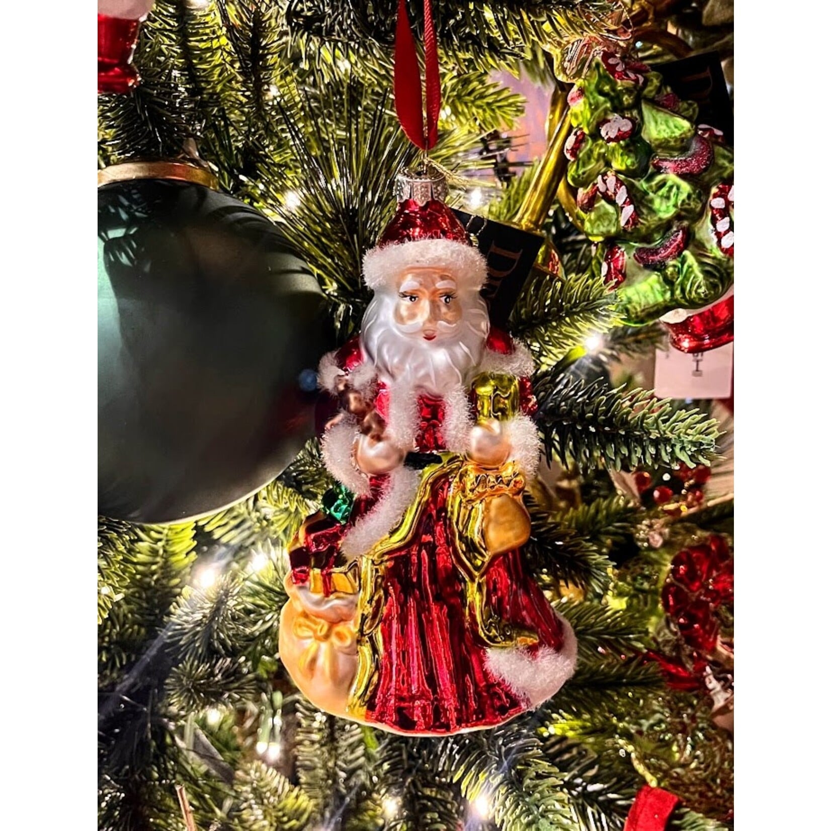 Two's Company Handmade Santa Glass Ornament 6"