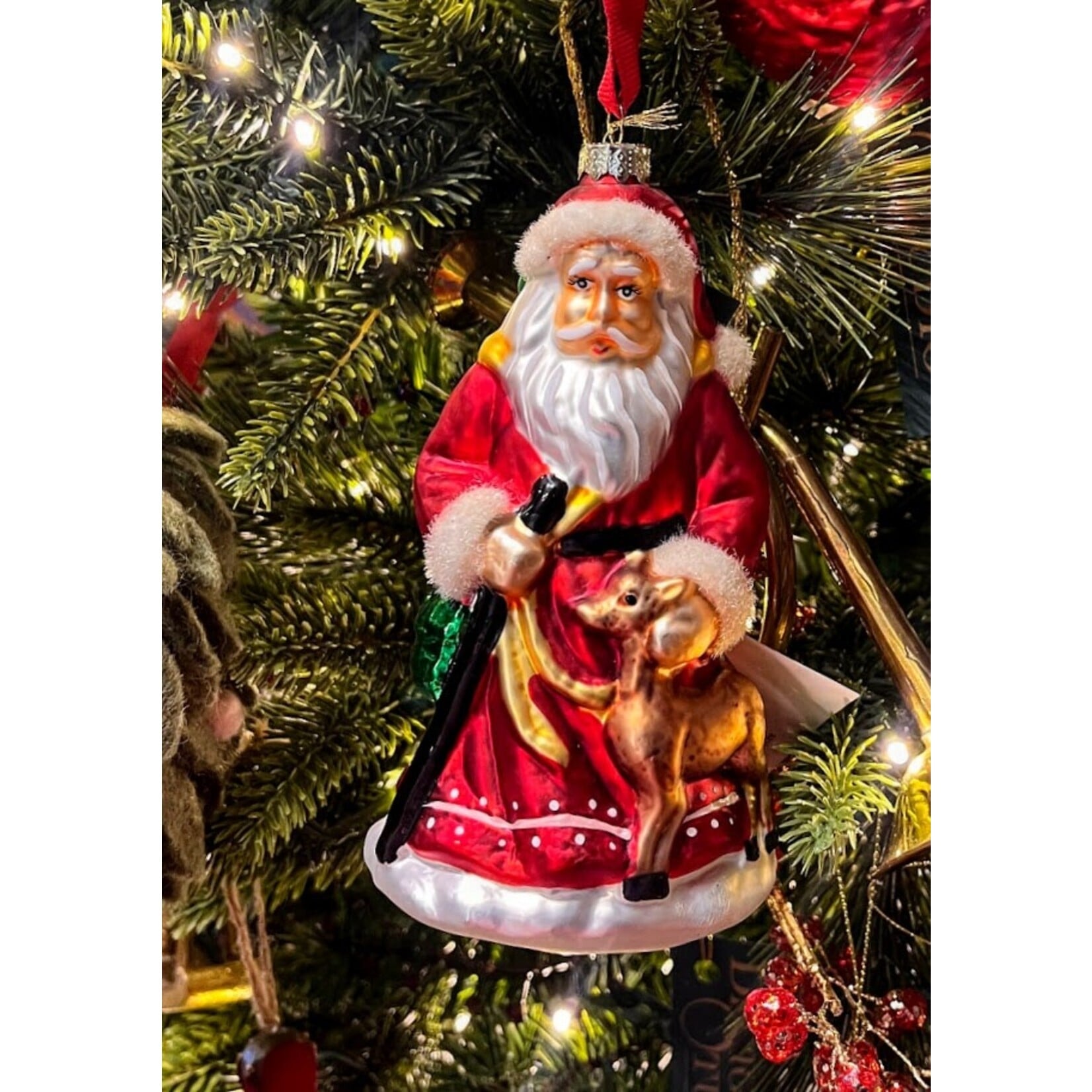 Two's Company Handmade Santa Glass Ornament 6"