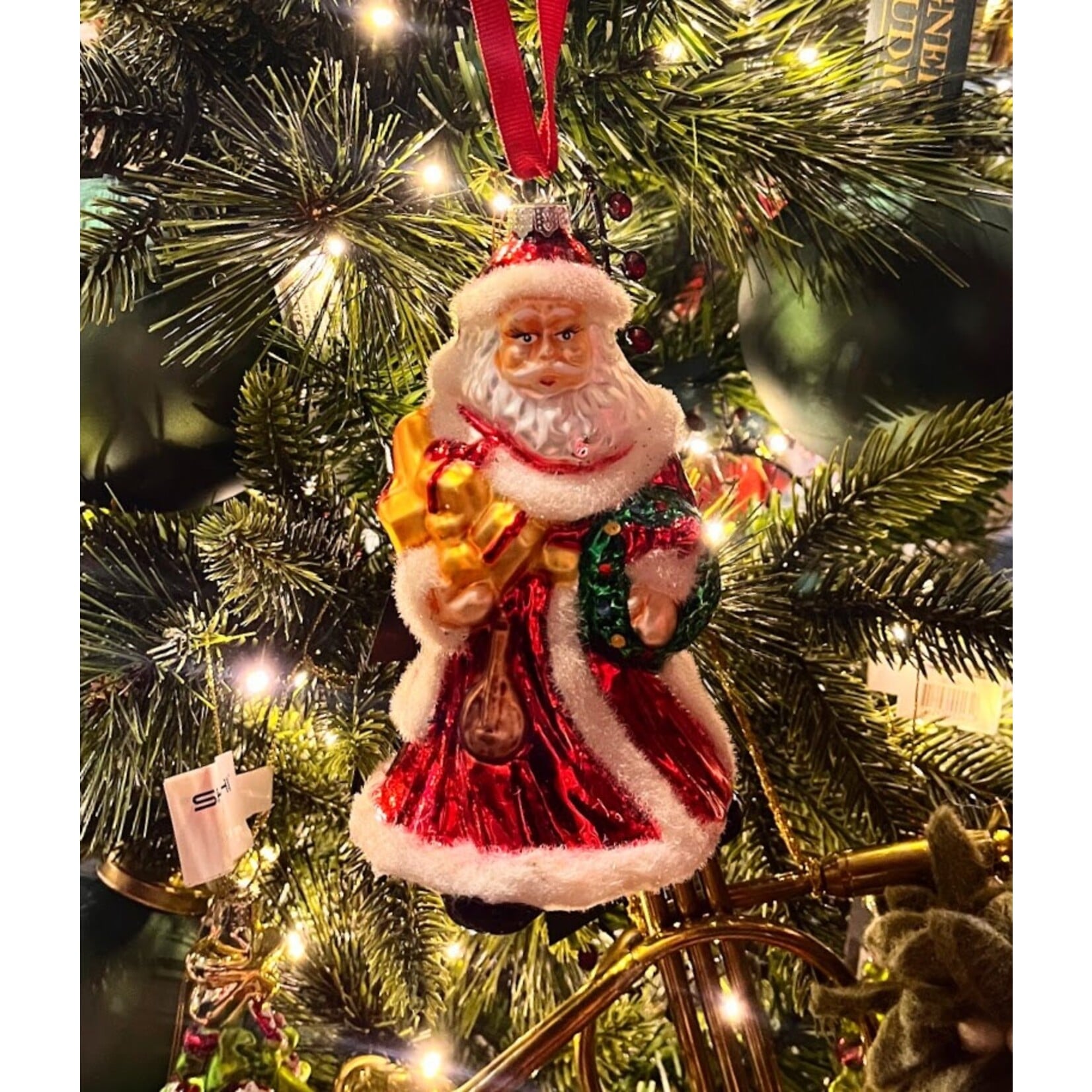 Two's Company Handmade Santa Glass Ornament 6"