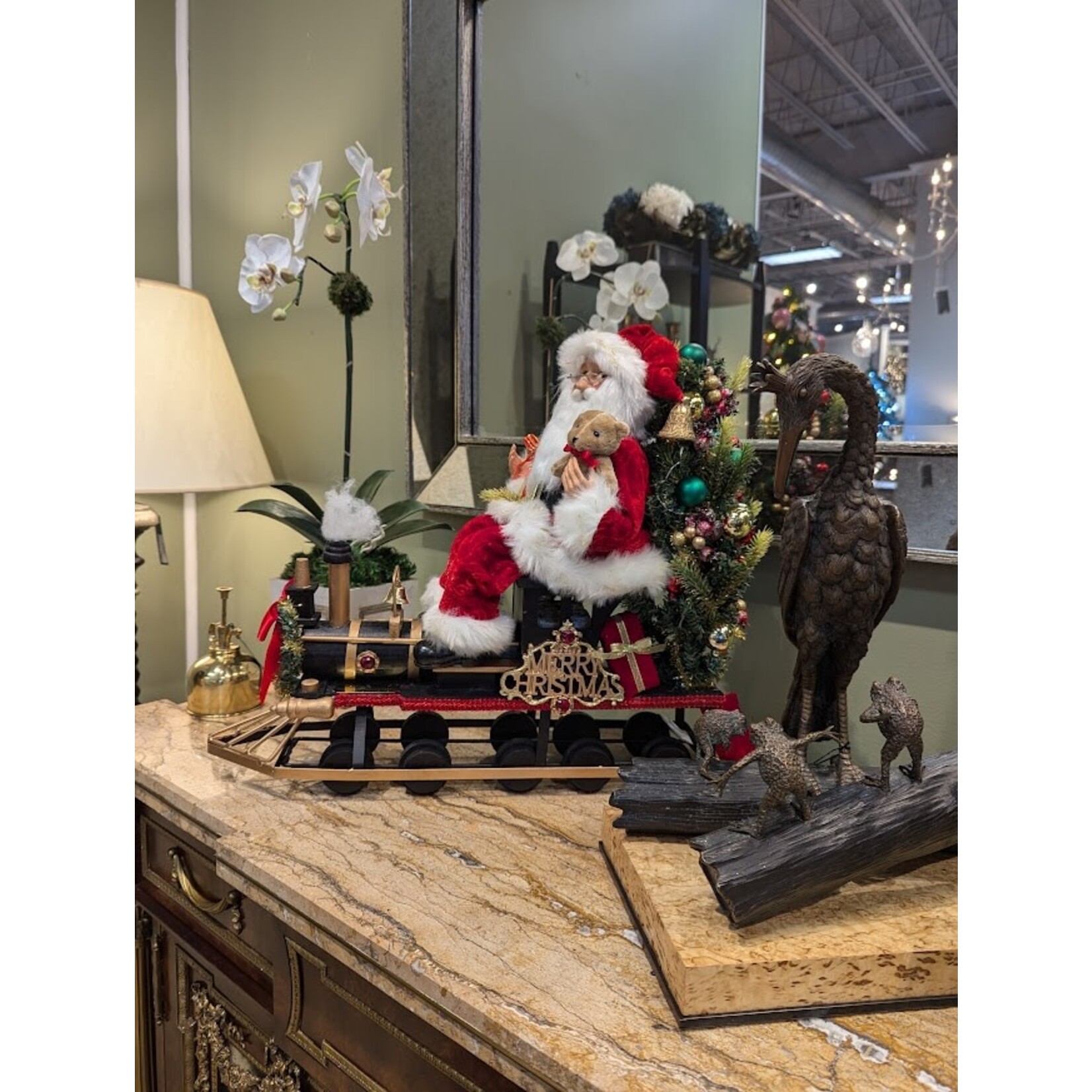 Karen Didion Originals Lighted Merry Christmas Train Santa