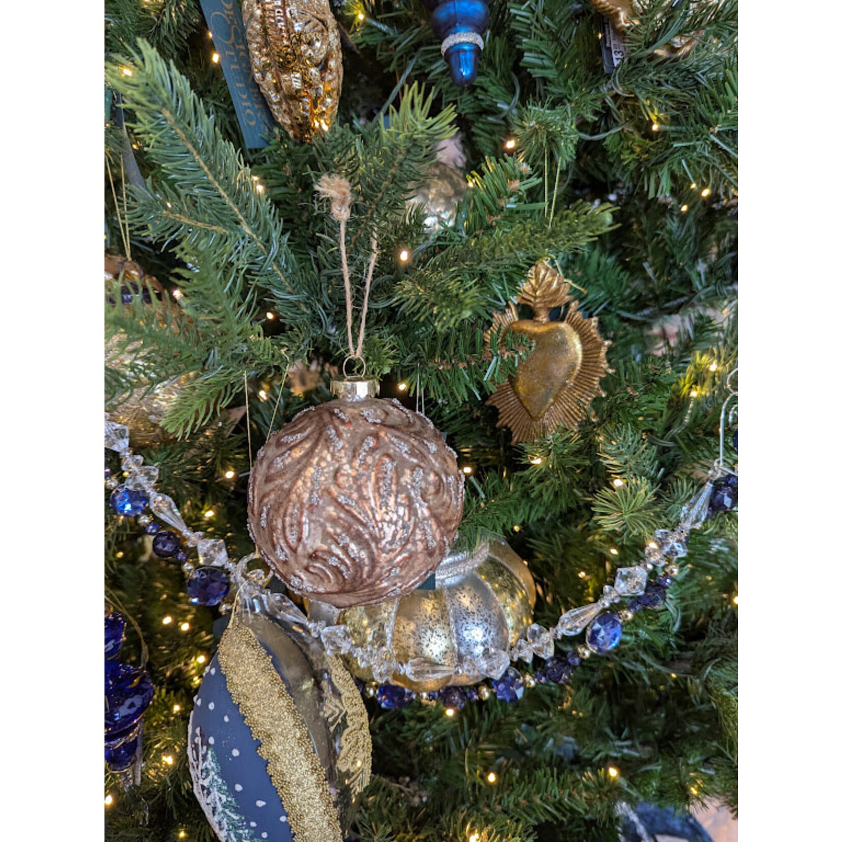 Shishi LLC Glass Ball Aged Gold Leaves Ornament 4.5"