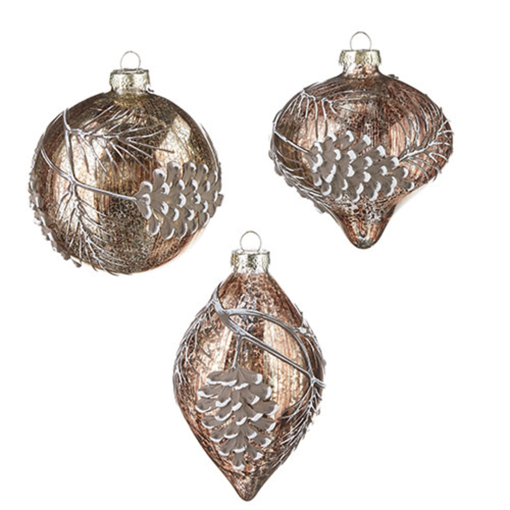 RAZ Imports Pinecone Branch Design on Mercury Glass Ornament