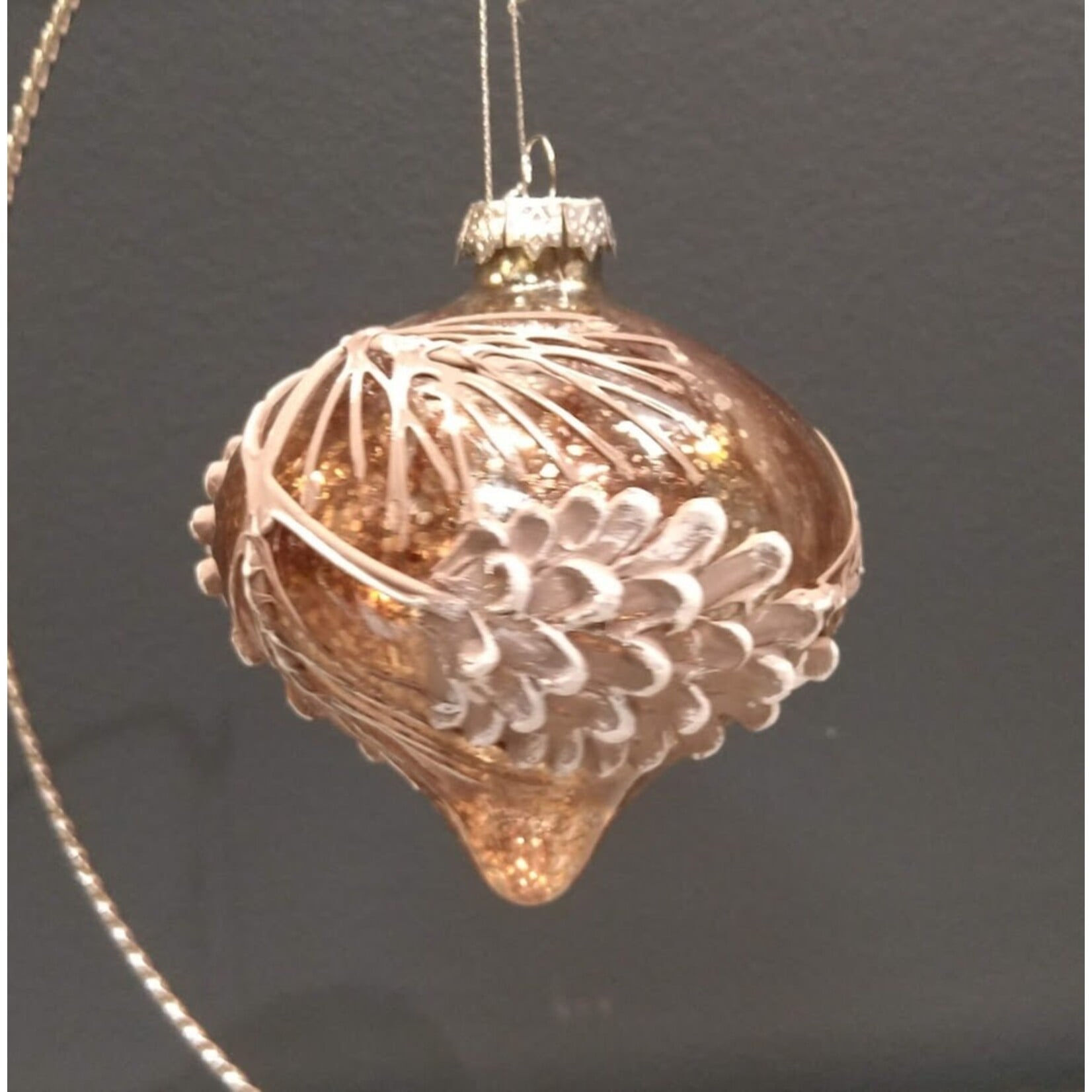 RAZ Imports Pinecone Branch Design on Mercury Glass Ornament