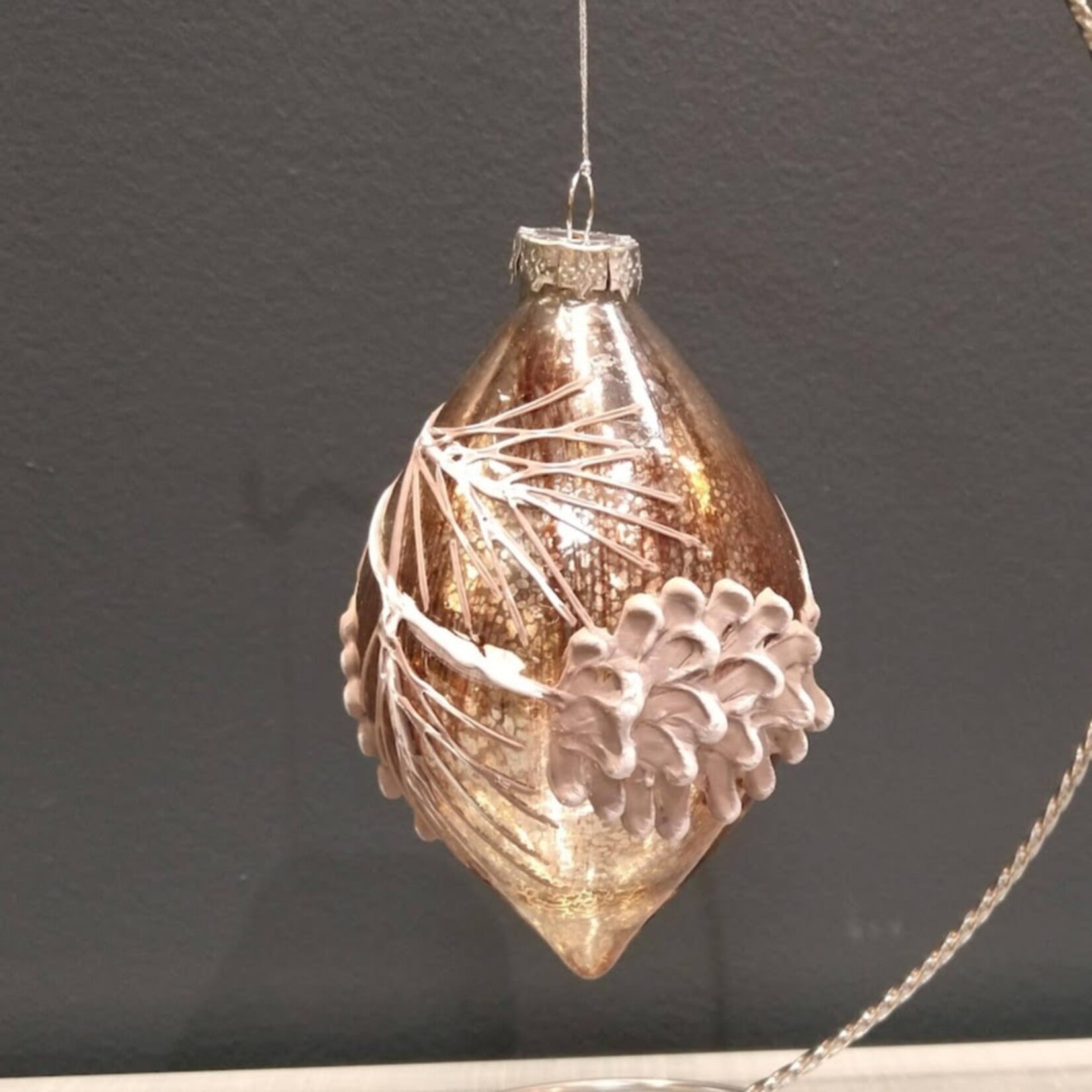 RAZ Imports Pinecone Branch Design on Mercury Glass Ornament