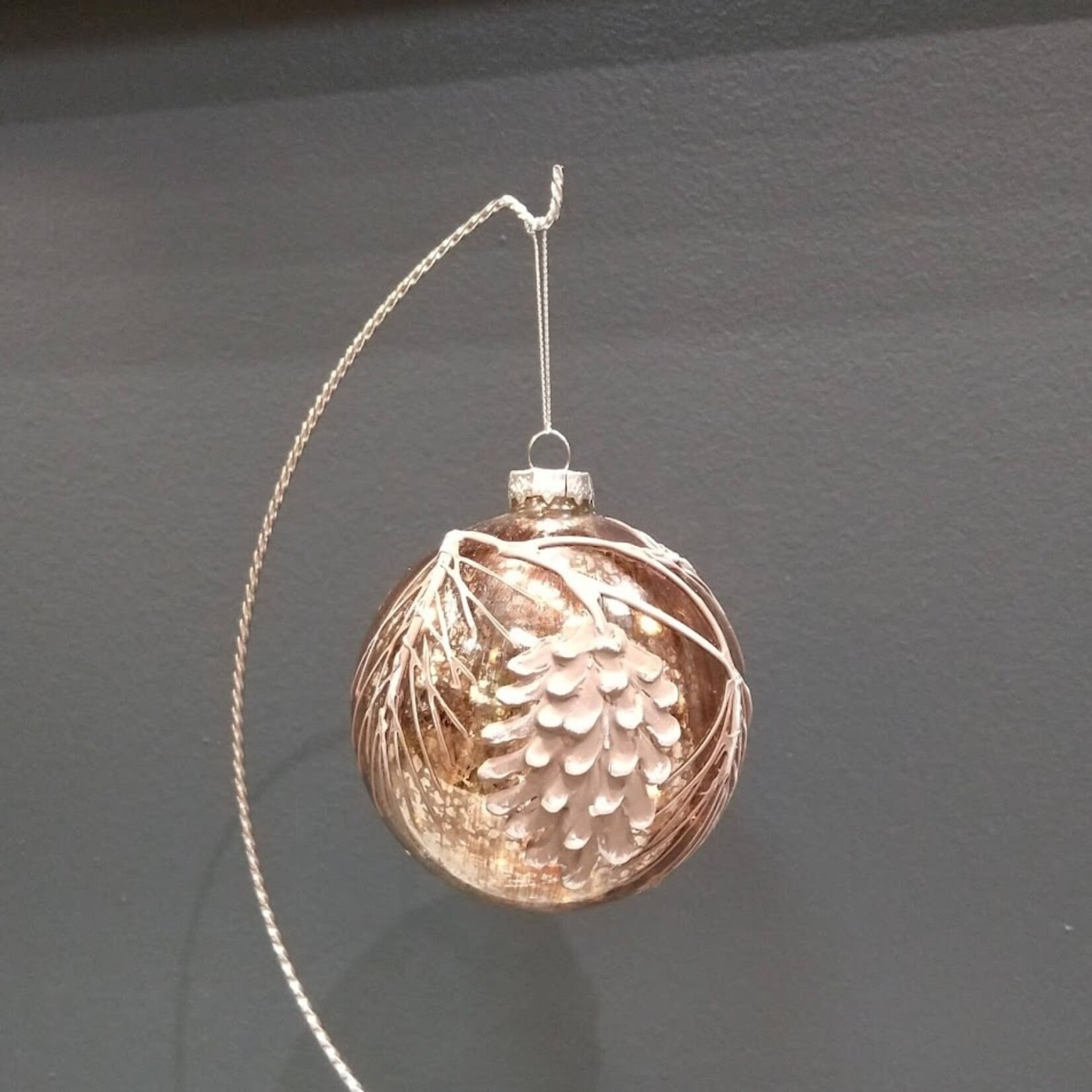 RAZ Imports Pinecone Branch Design on Mercury Glass Ornament