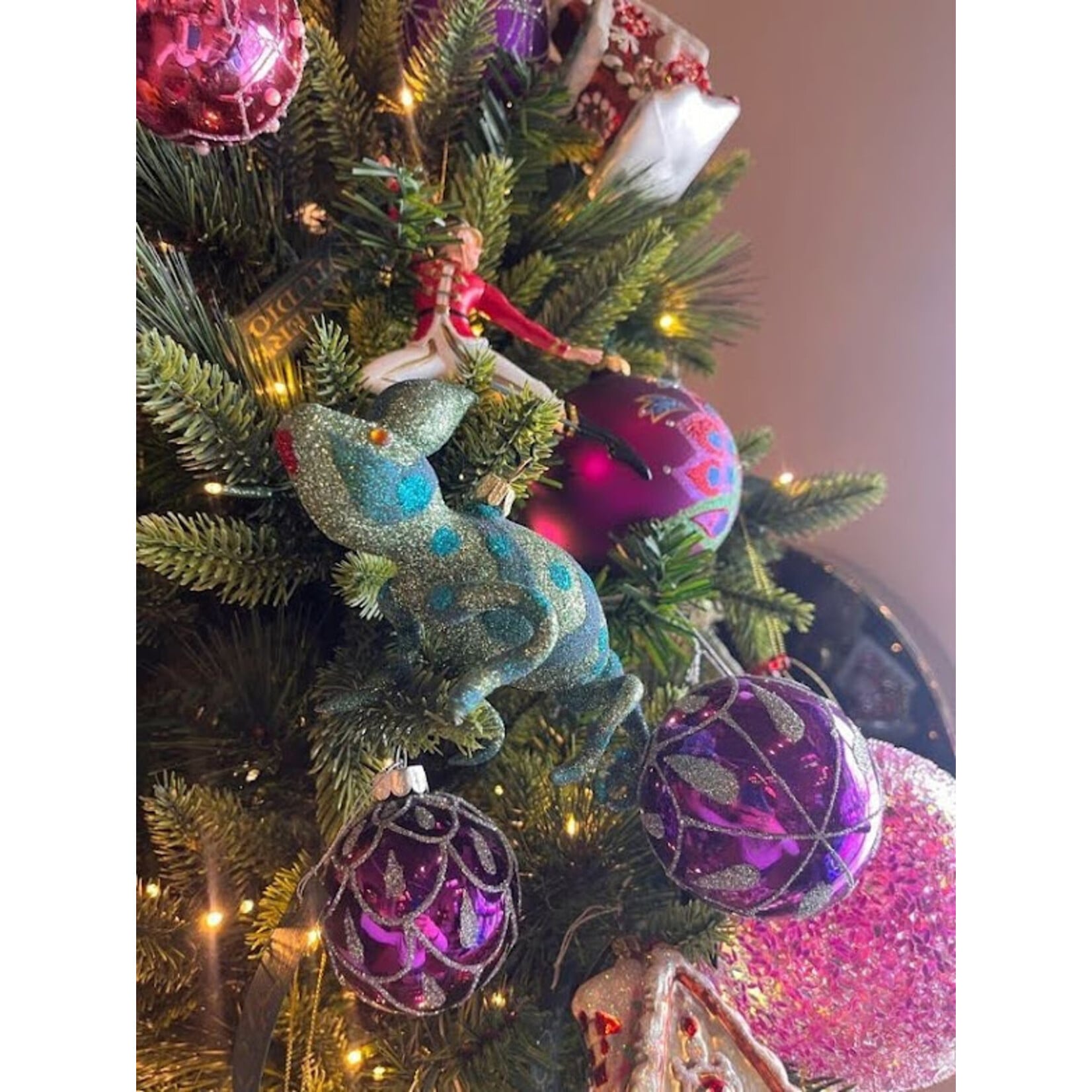 Two's Company Purple & Silver Glitter Glass Ball Ornament 2.5" Small