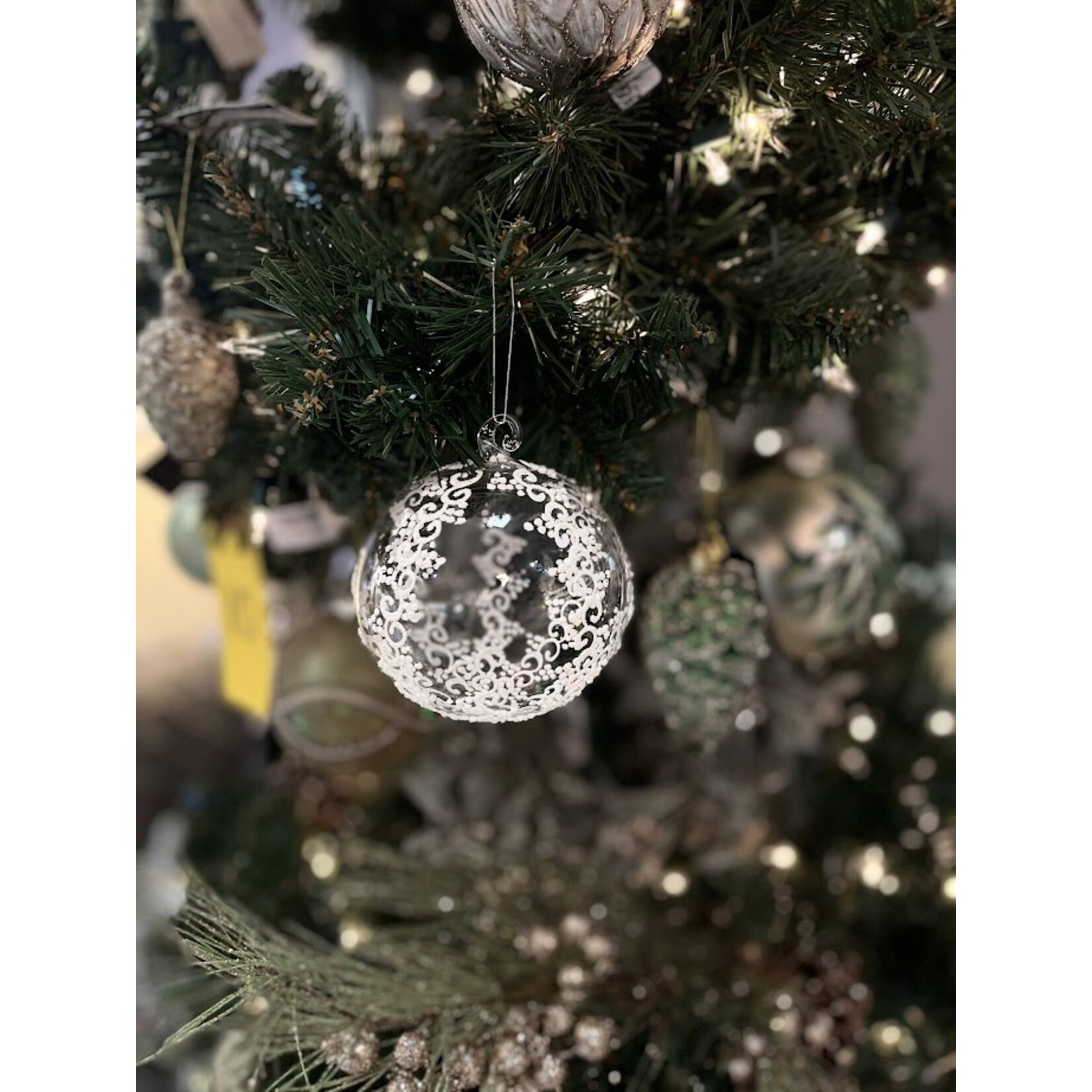 Peter Priess Handcrafted Clear White Glass Snowflake Christmas Ornament 4"