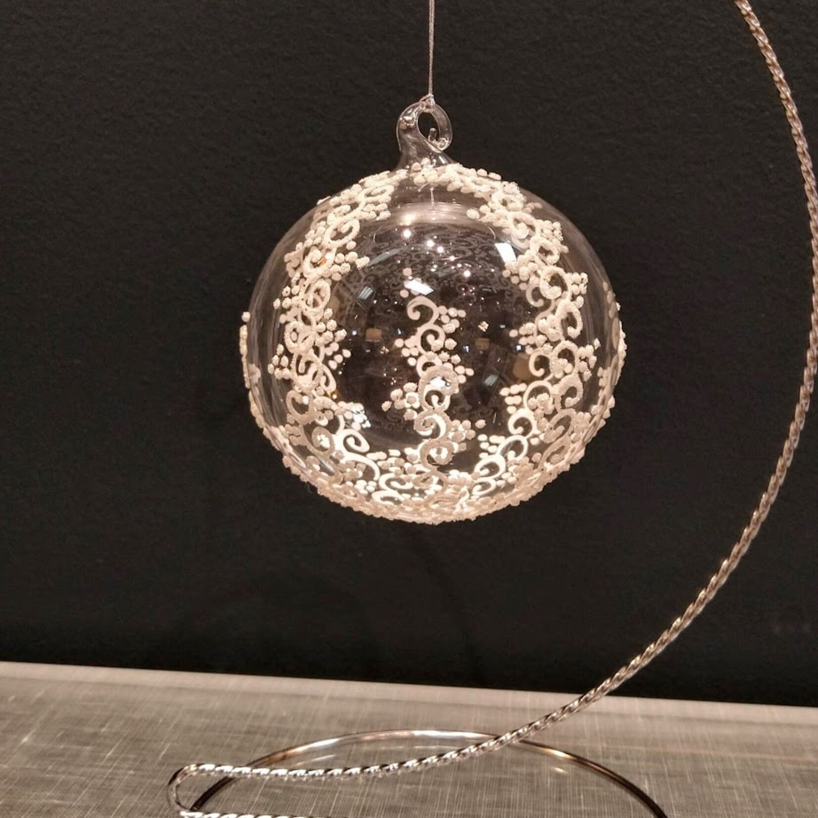 Peter Priess Handcrafted Clear White Glass Snowflake Christmas Ornament 4"