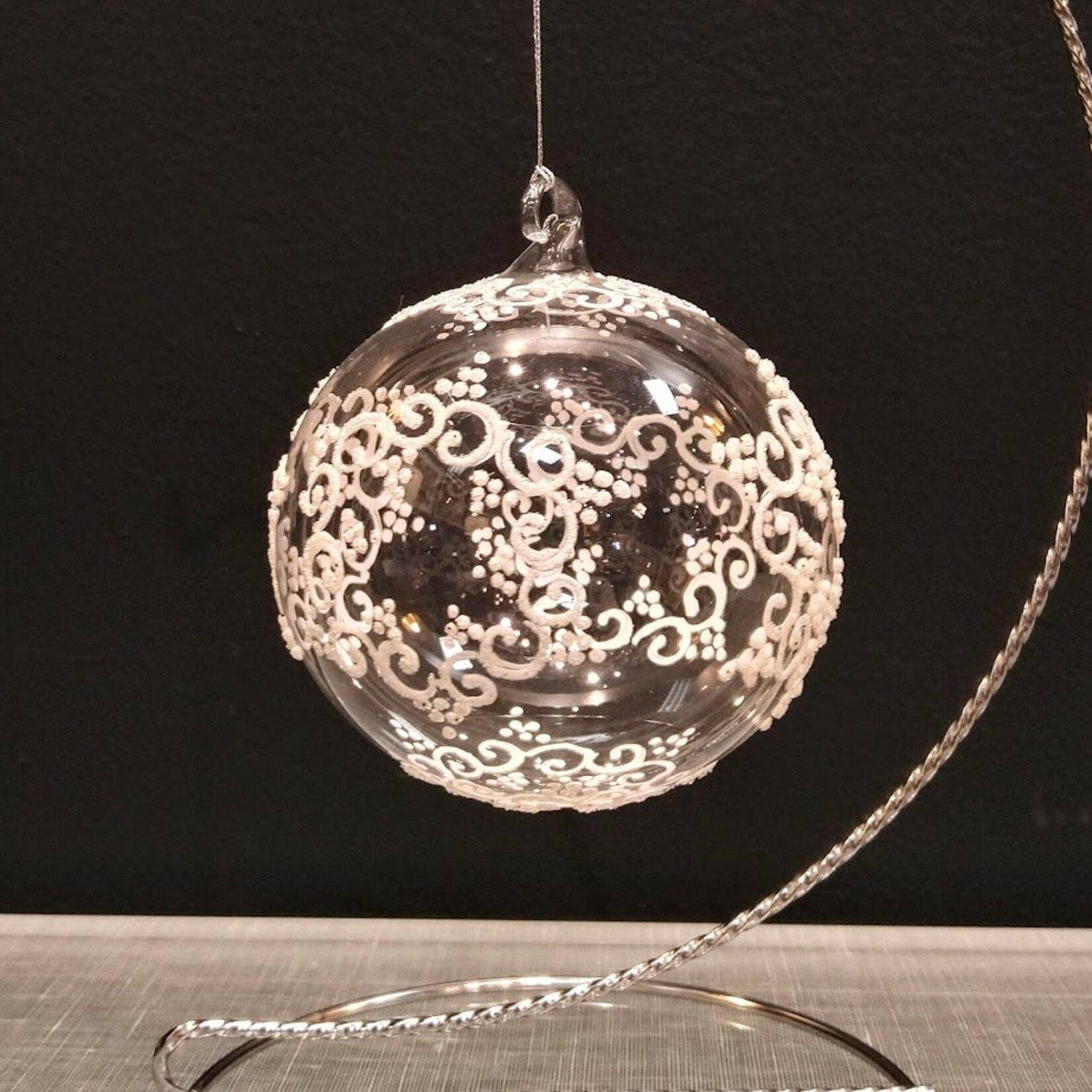Peter Priess Handcrafted Clear White Glass Snowflake Christmas Ornament 4"