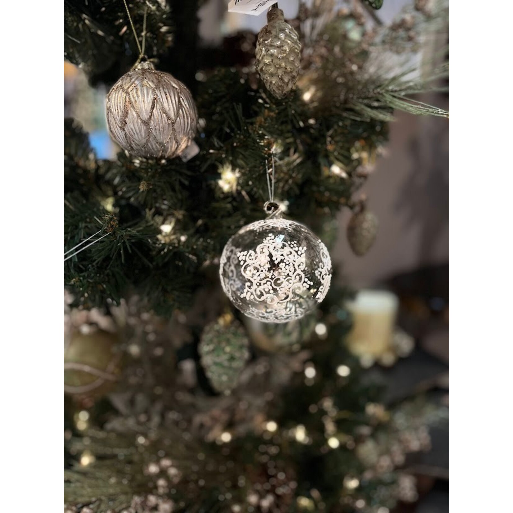 Peter Priess Handcrafted Clear White Glass Snowflake Christmas Ornament 4"