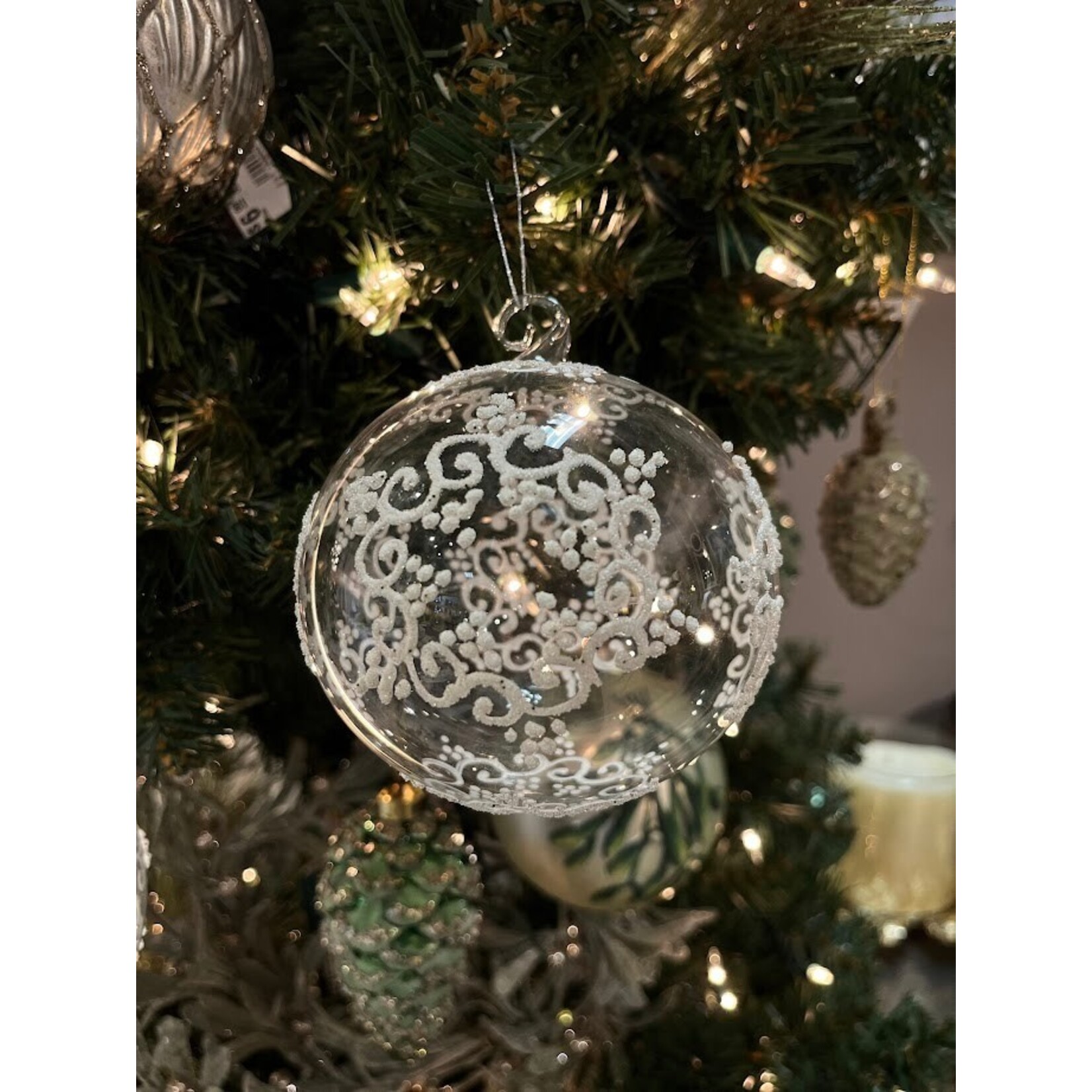 Peter Priess Handcrafted Clear White Glass Snowflake Christmas Ornament 4"