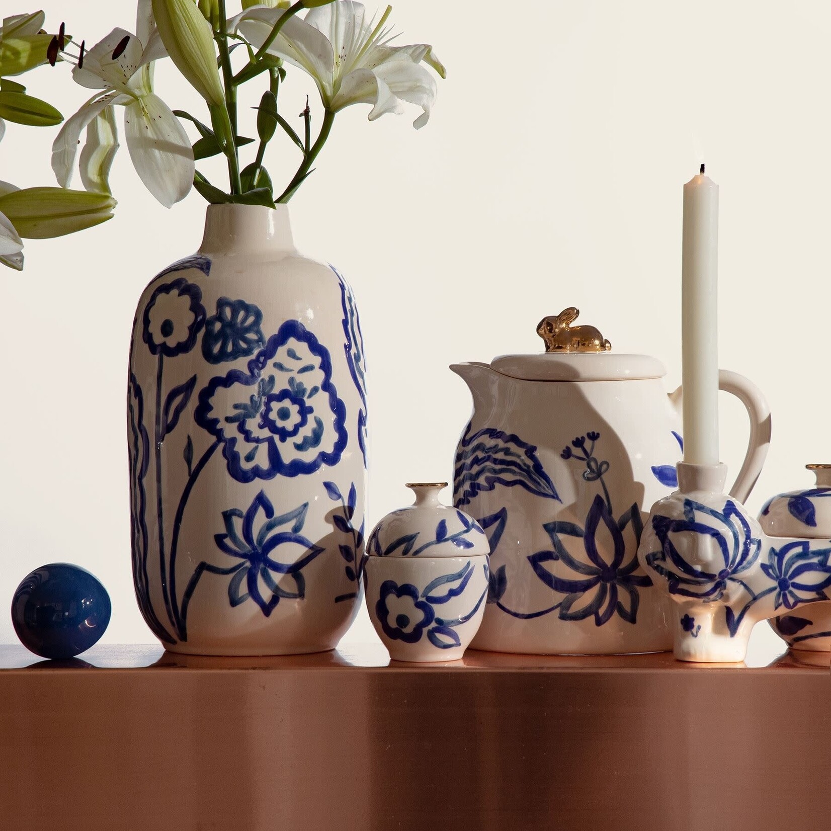 Gunia Project Semiporcelain Floral Indigo Ewer Jug