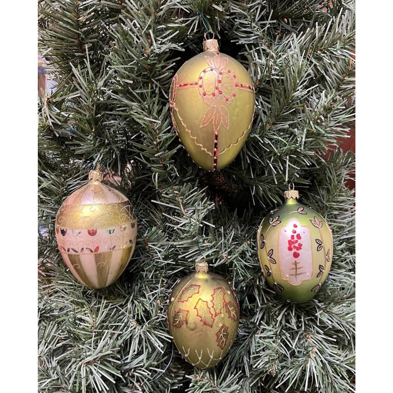 Tannenbaum Treasures Handcrafted Green & Gold Glass Egg Ornament