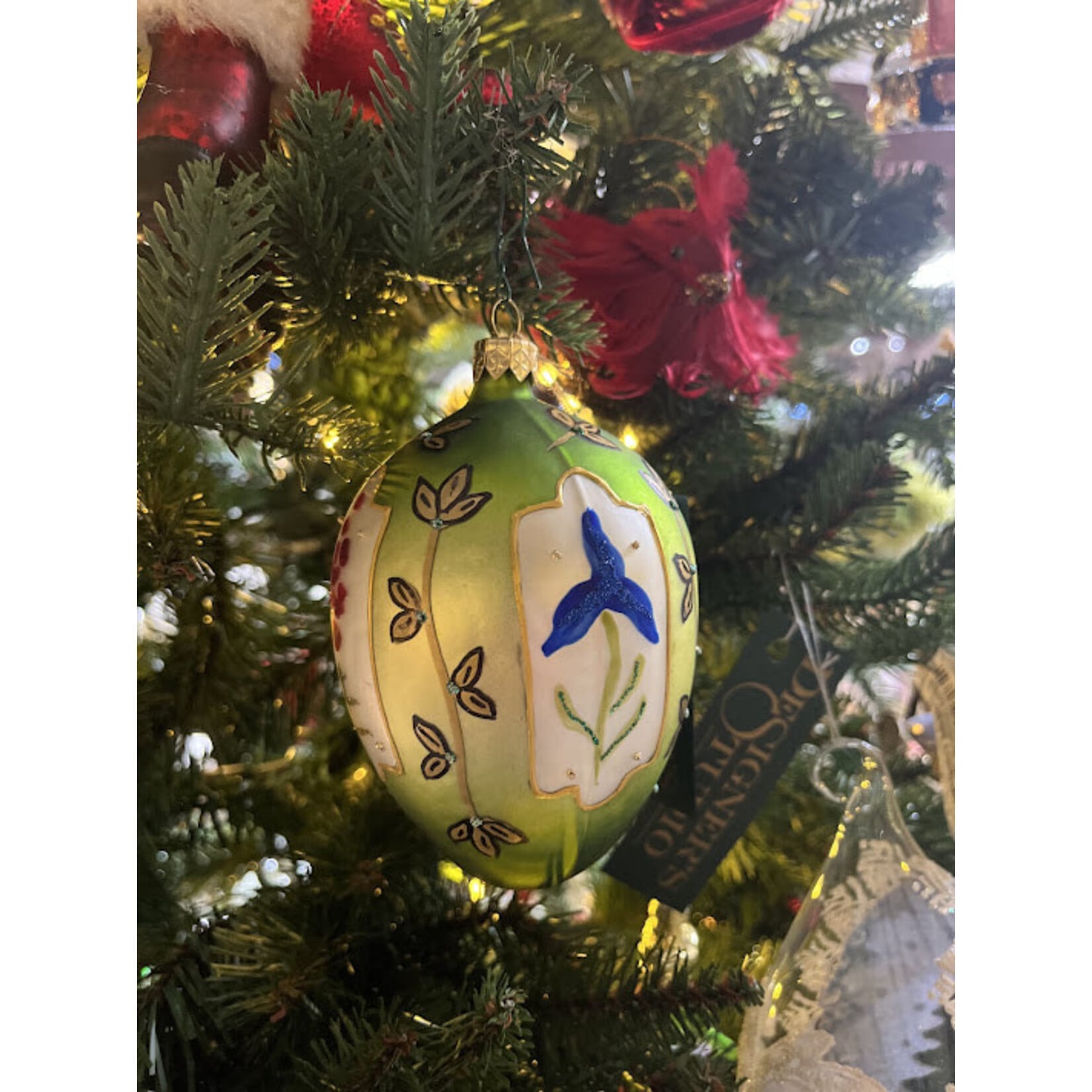 Tannenbaum Treasures Handcrafted Green & Gold Glass Egg Ornament