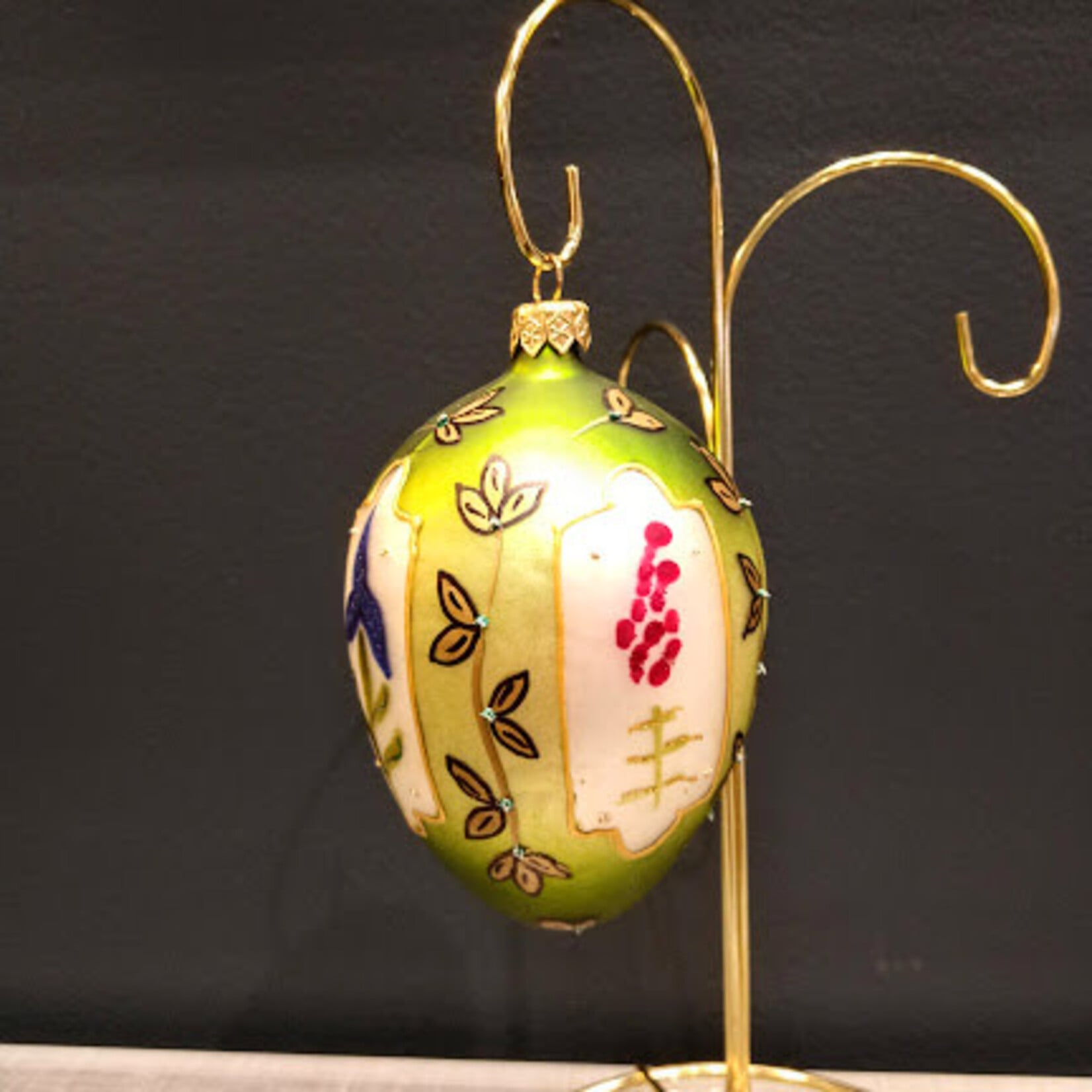 Tannenbaum Treasures Handcrafted Green & Gold Glass Egg Ornament