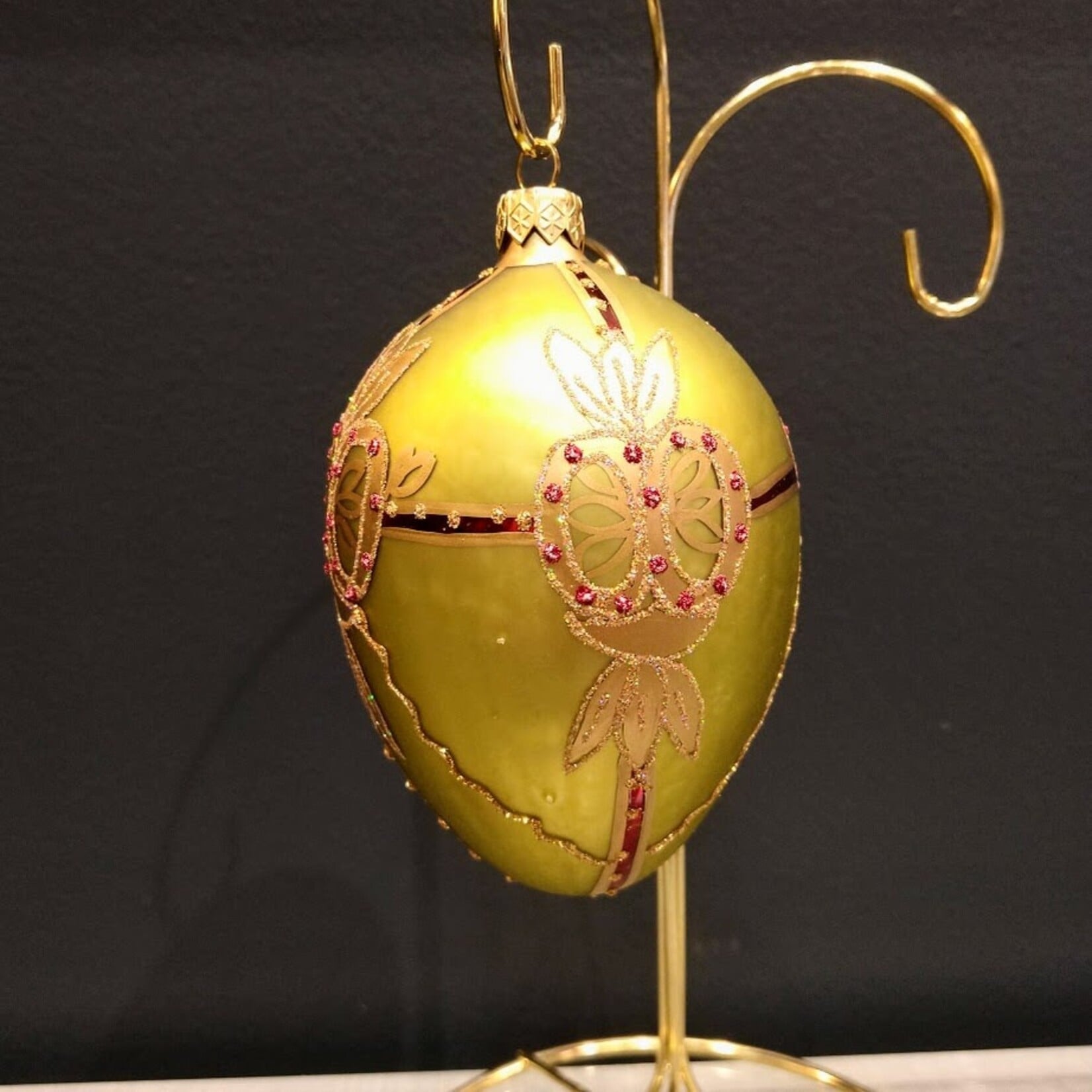 Tannenbaum Treasures Handcrafted Green & Gold Glass Egg Ornament