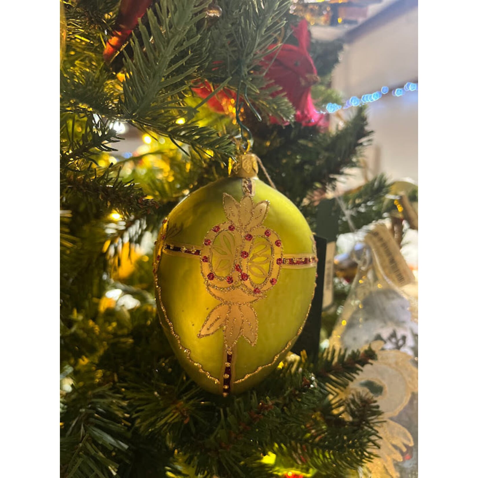 Tannenbaum Treasures Handcrafted Green & Gold Glass Egg Ornament