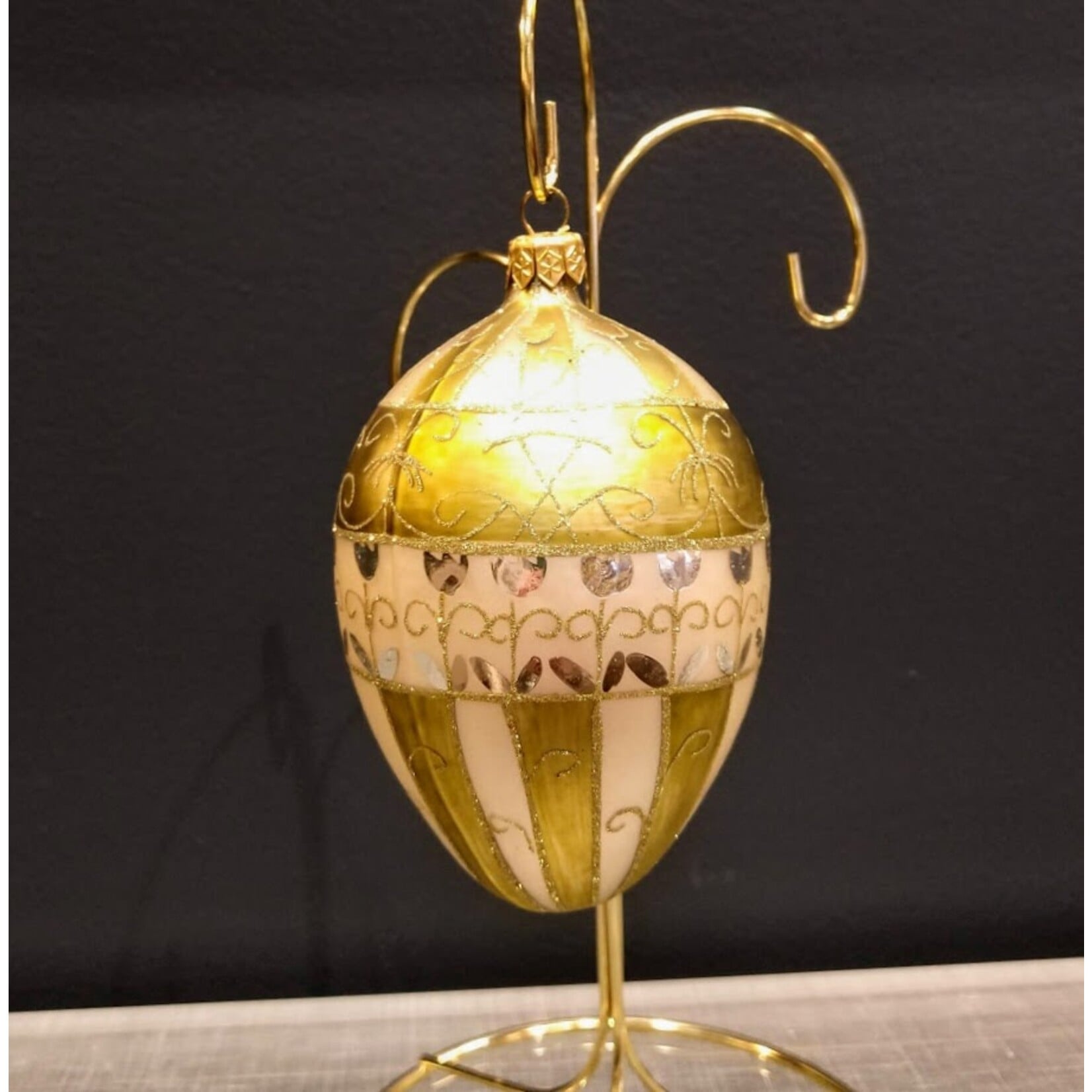 Tannenbaum Treasures Handcrafted Green & Gold Glass Egg Ornament