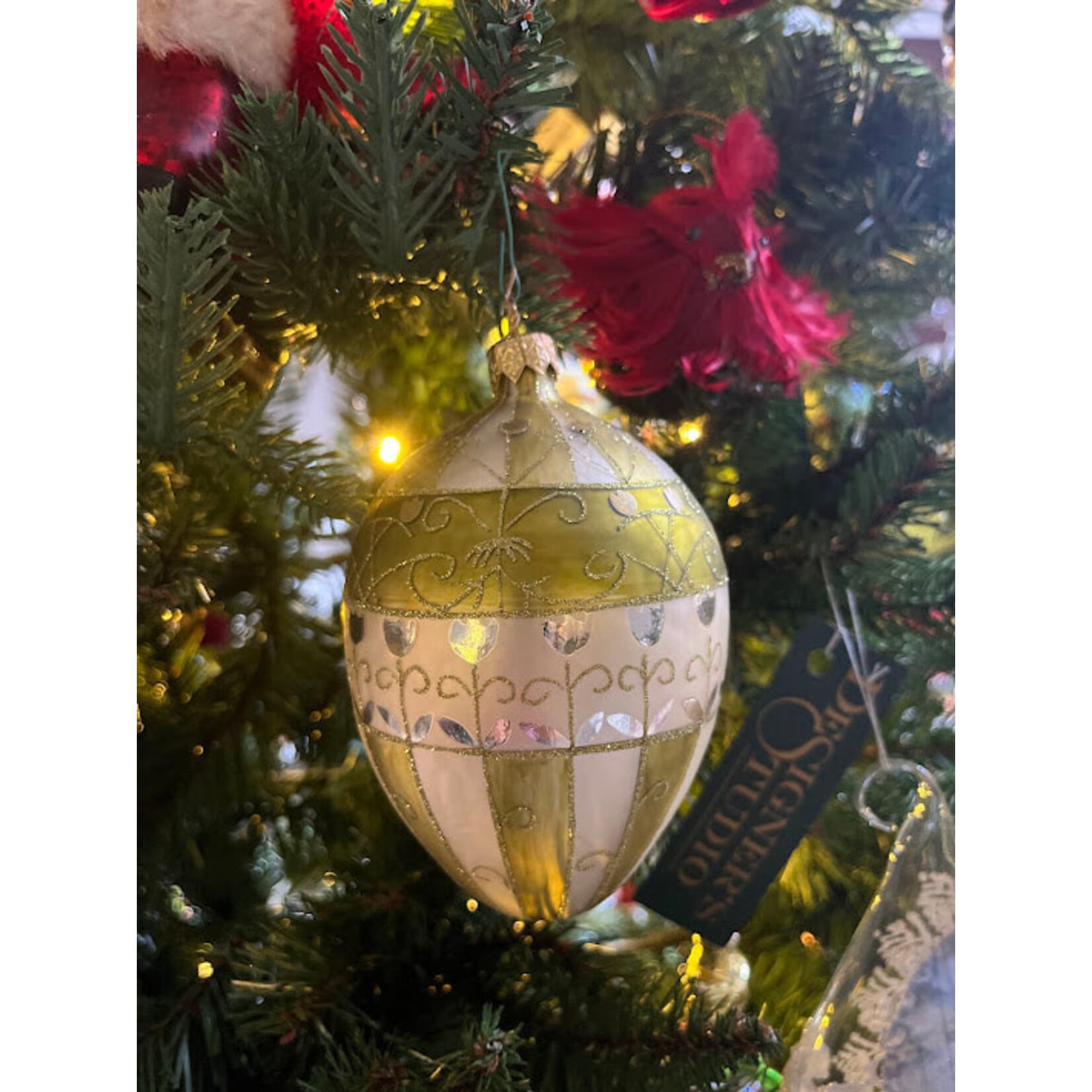 Tannenbaum Treasures Handcrafted Green & Gold Glass Egg Ornament