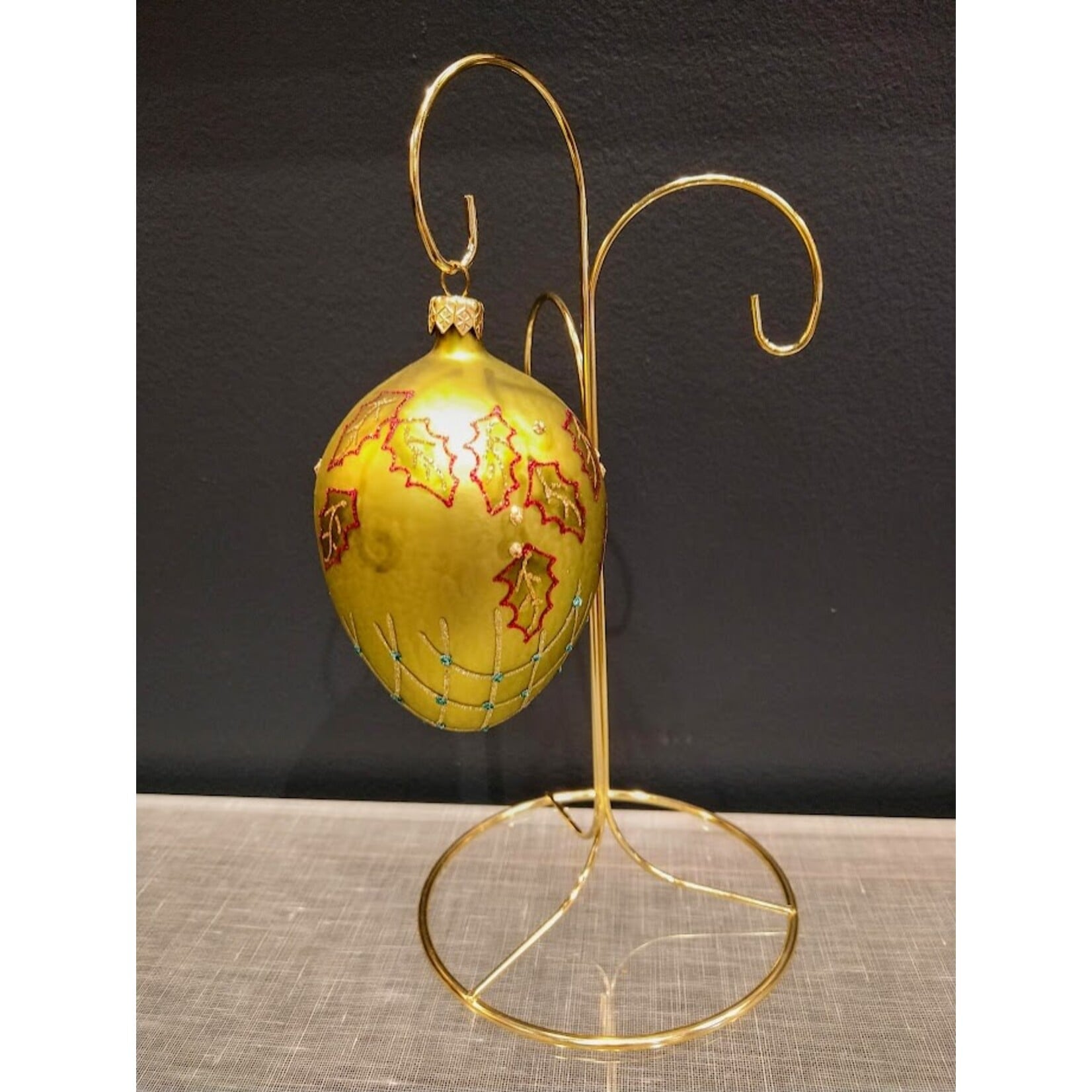 Tannenbaum Treasures Handcrafted Green & Gold Glass Egg Ornament