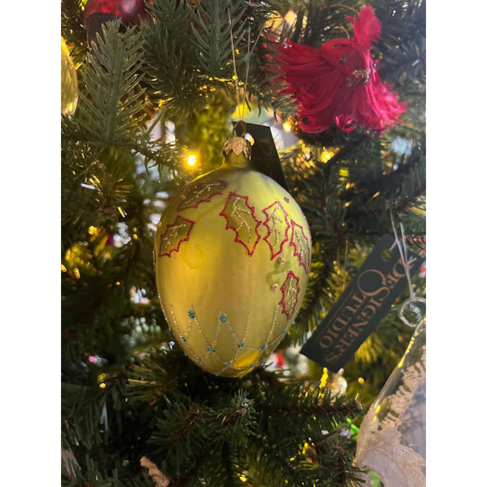 Tannenbaum Treasures Handcrafted Green & Gold Glass Egg Ornament