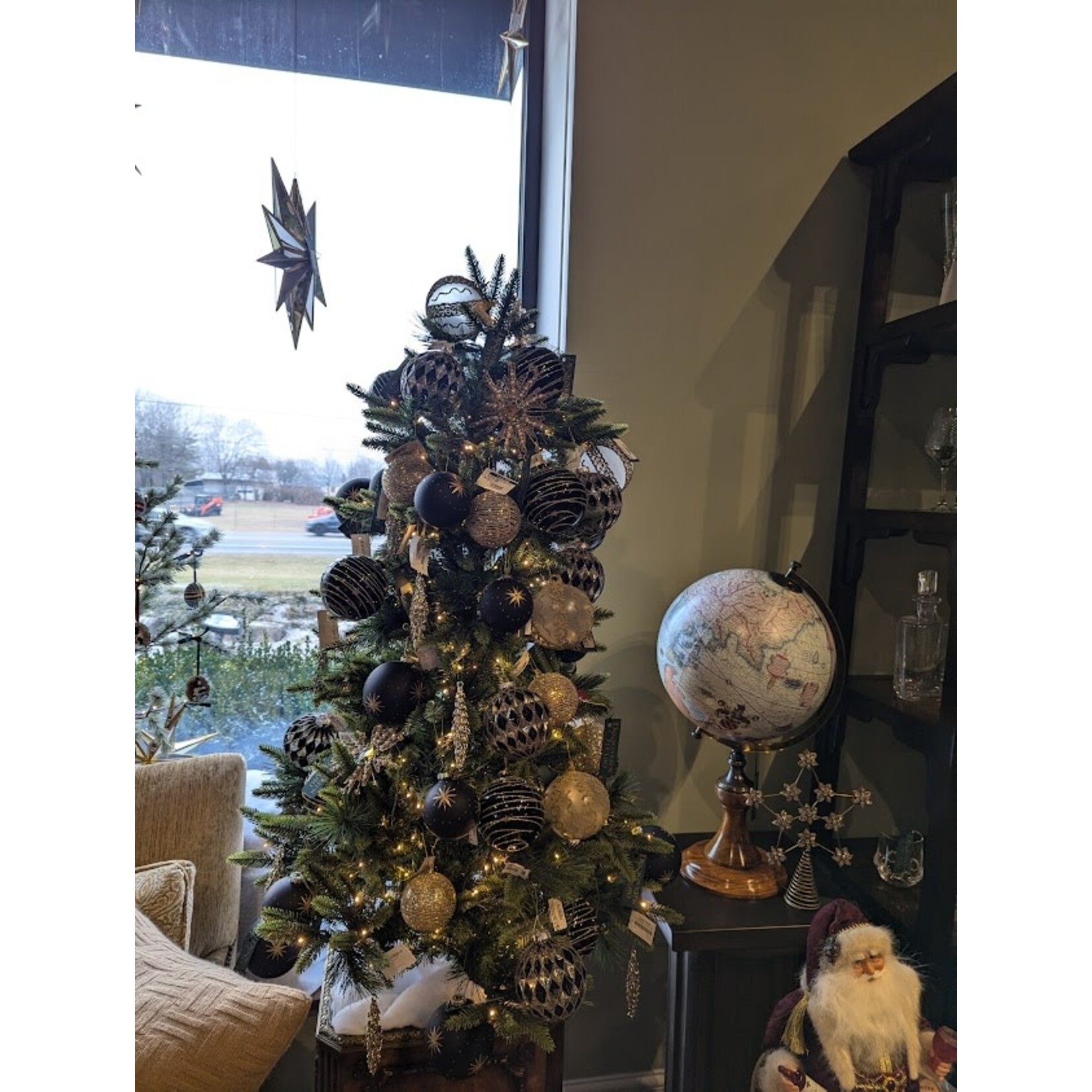 Zodax Black Stars & Gold Glitter Glass Ball Ornament 4"