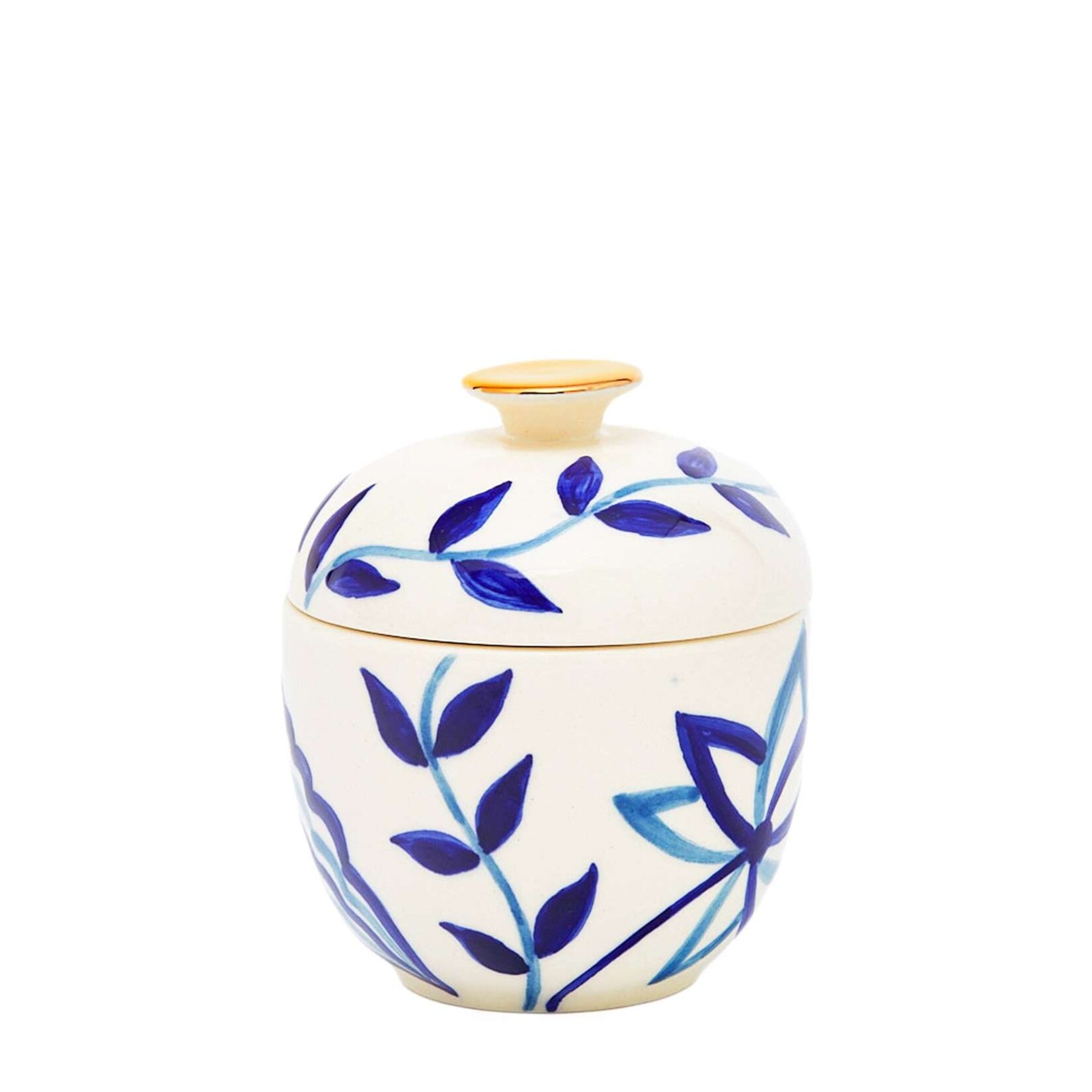 Gunia Project Semiporcelain Hand Painted Floral Indigo Sugar Bowl