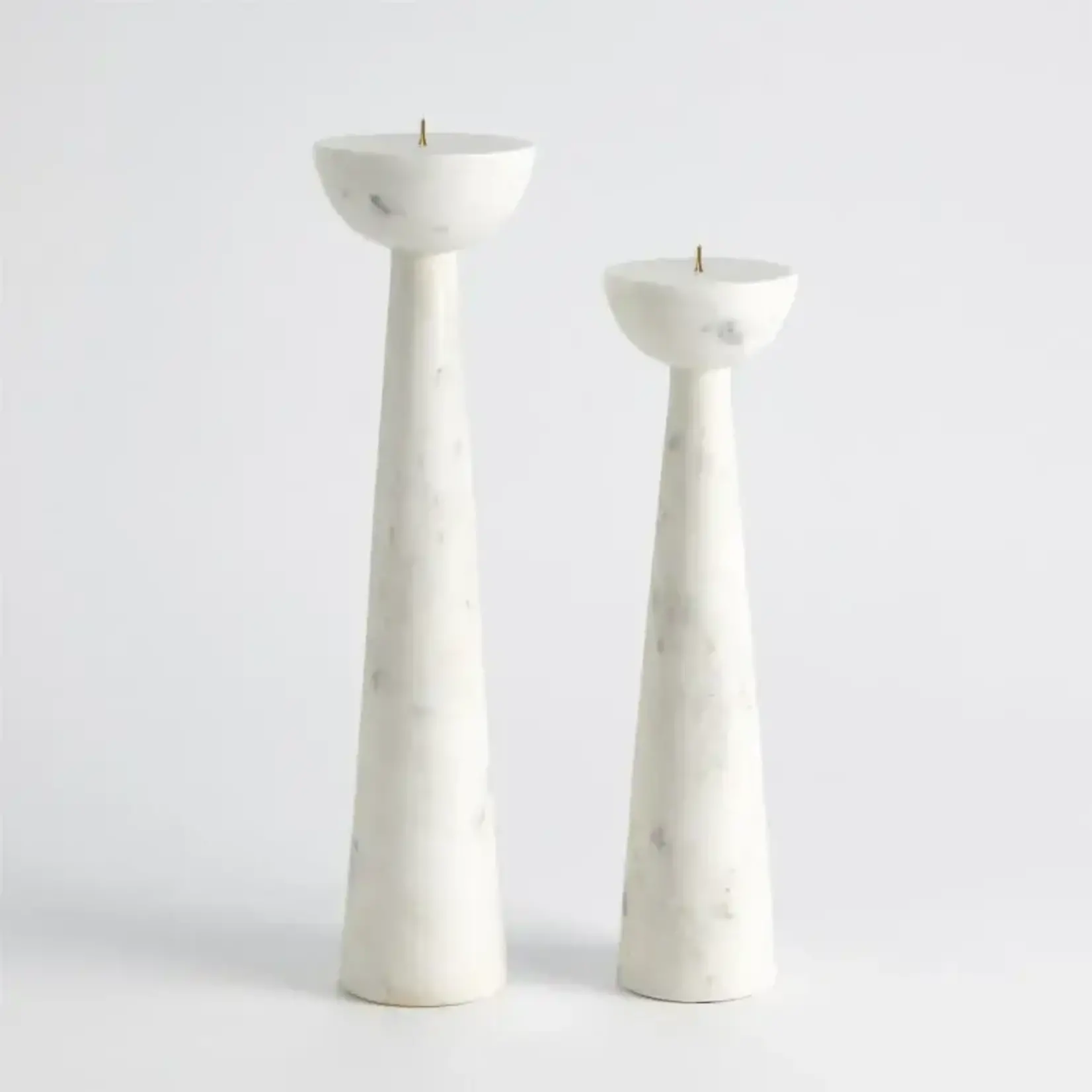 Global Views Round Top Candle Stand White Marble Large