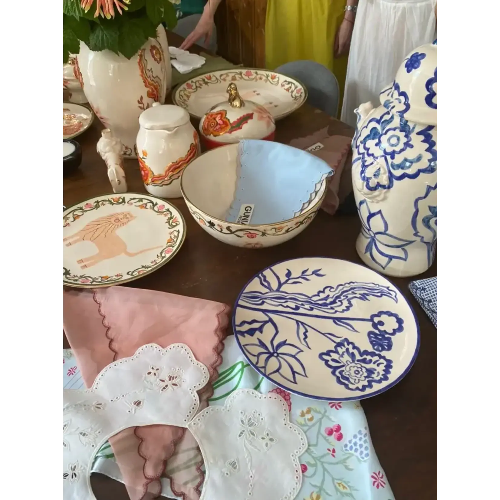 Gunia Project Semiporcelain Hand Painted Floral Indigo Plate 12.5"