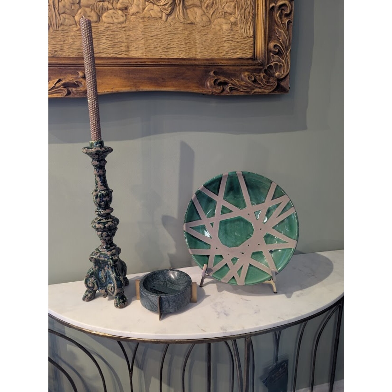 Two's Company Stahl Green Marble Bowl with Gold Stand